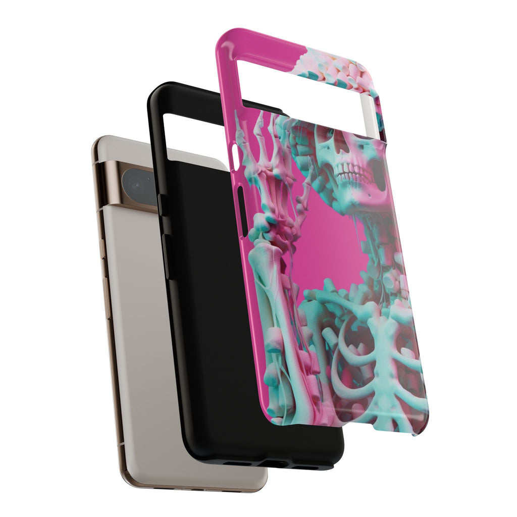 Neon Pink Skeleton Tough Phone Case for iPhone, Galaxy and Google Pixel