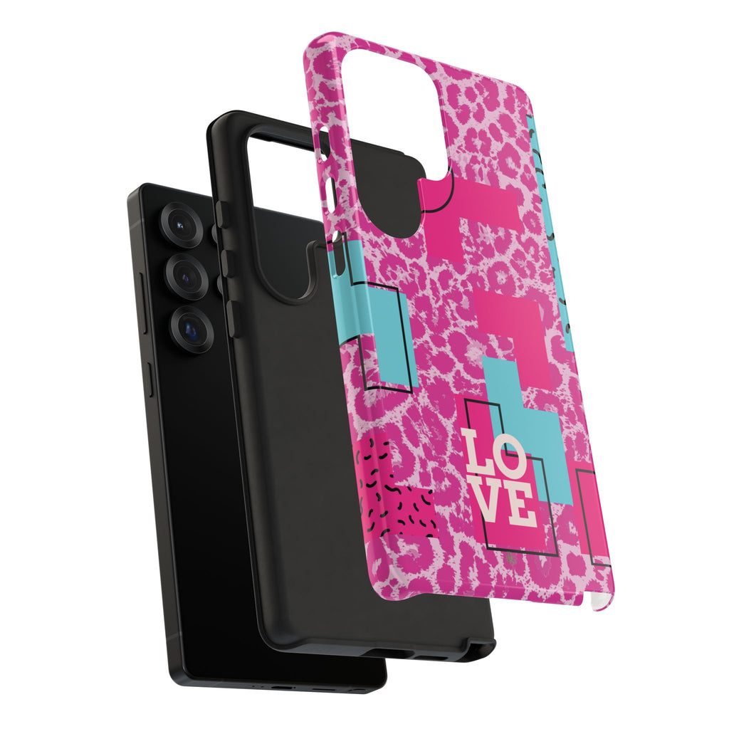 Retro Love Pink Leopard RG Tough Phone Case for iPhone, Galaxy, or Google Pixel