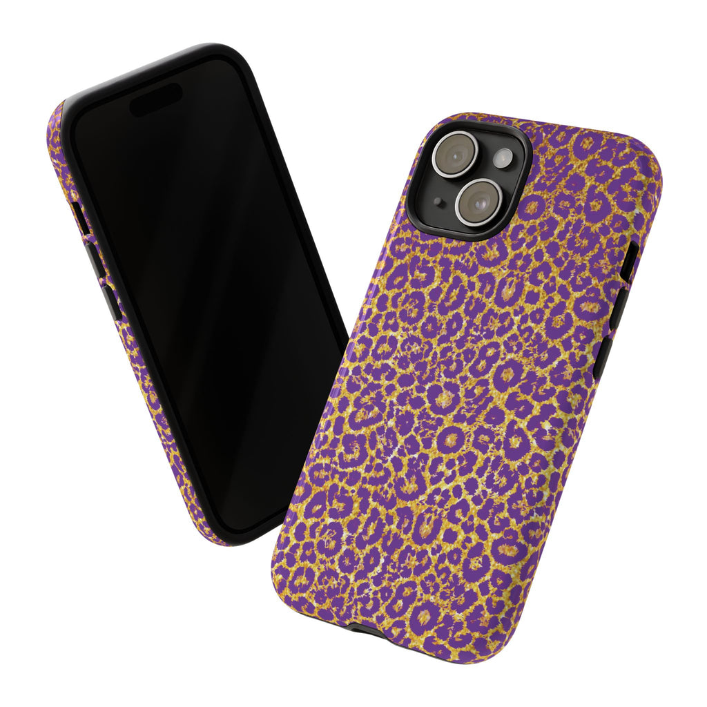 Purple Gold Leopard Tough Phone Case for iPhone, Galaxy, or Google Pixel