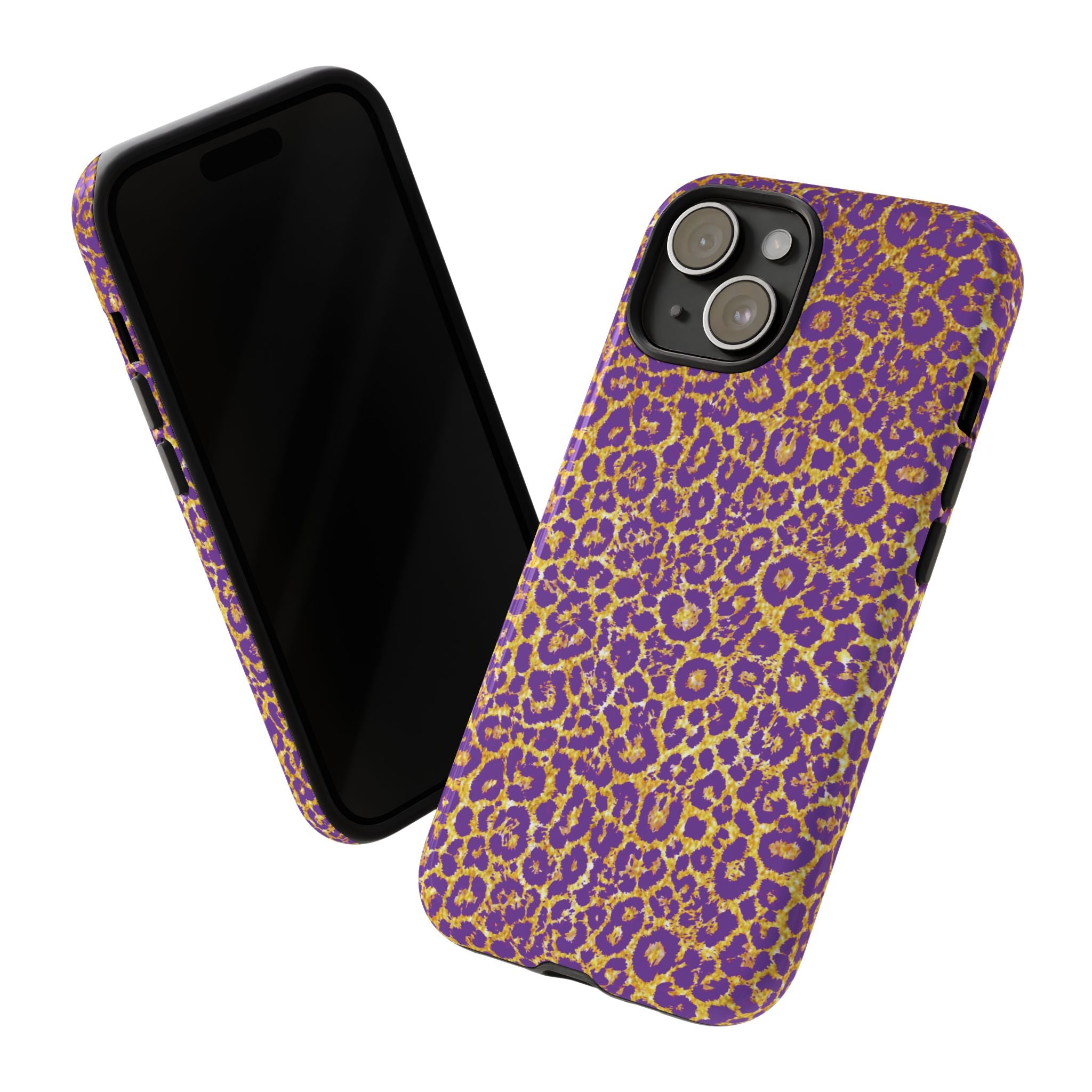 Purple Gold Leopard Tough Phone Case for iPhone, Galaxy, or Google Pixel