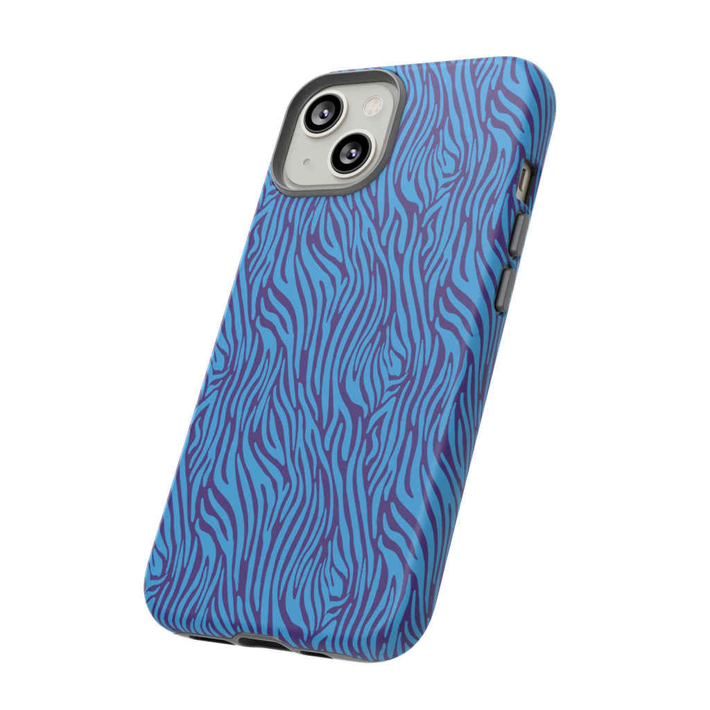 Zebra Print Blue and Purple Tough Case for iPhone, Galaxy or Google Pixel