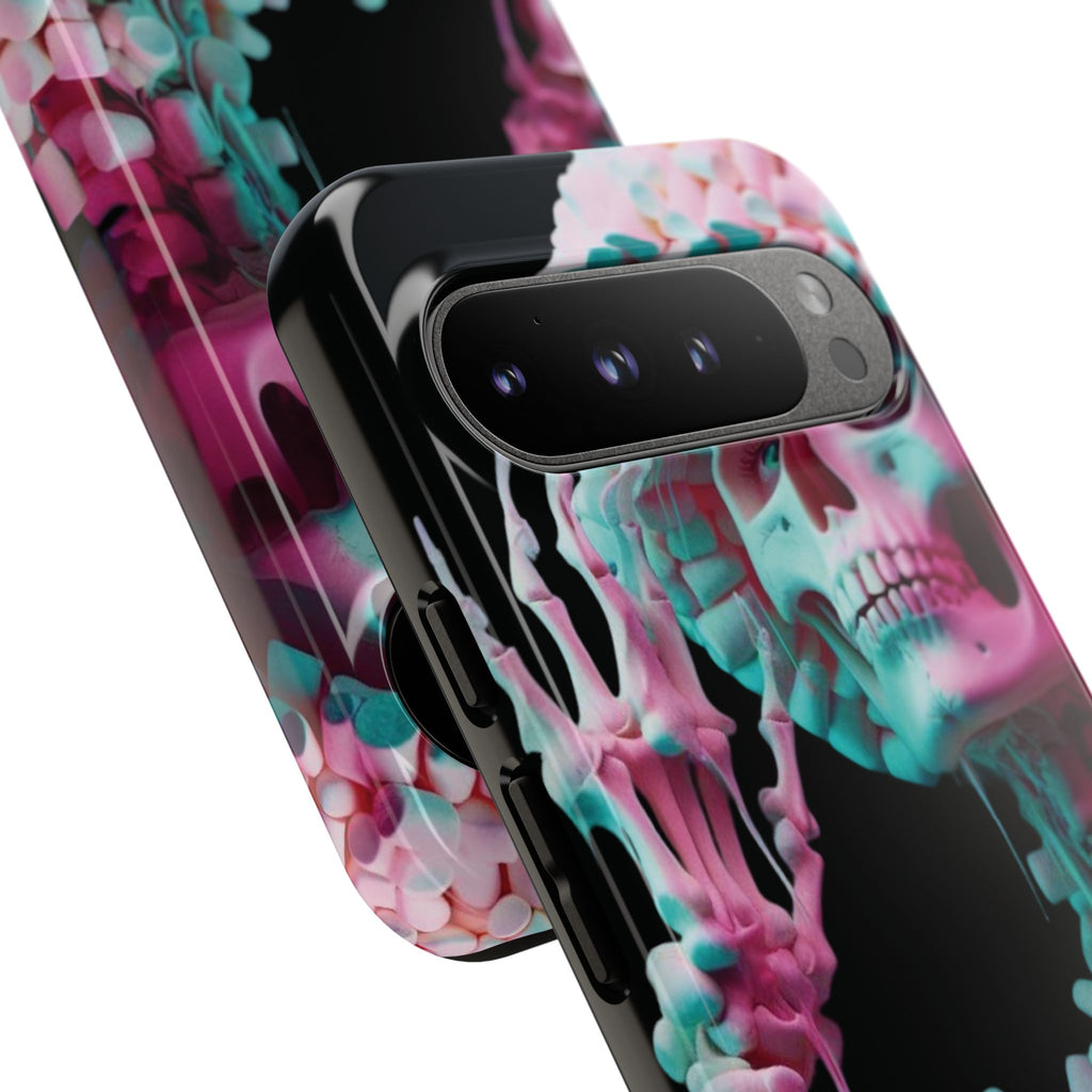 Neon Pink Skeleton (Black) Tough Phone Case for iPhone, Galaxy, or Google Pixel