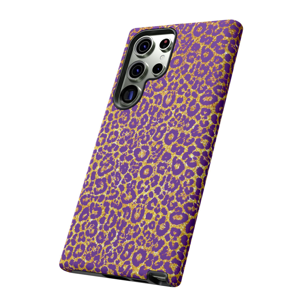 Purple Gold Leopard Tough Phone Case for iPhone, Galaxy, or Google Pixel