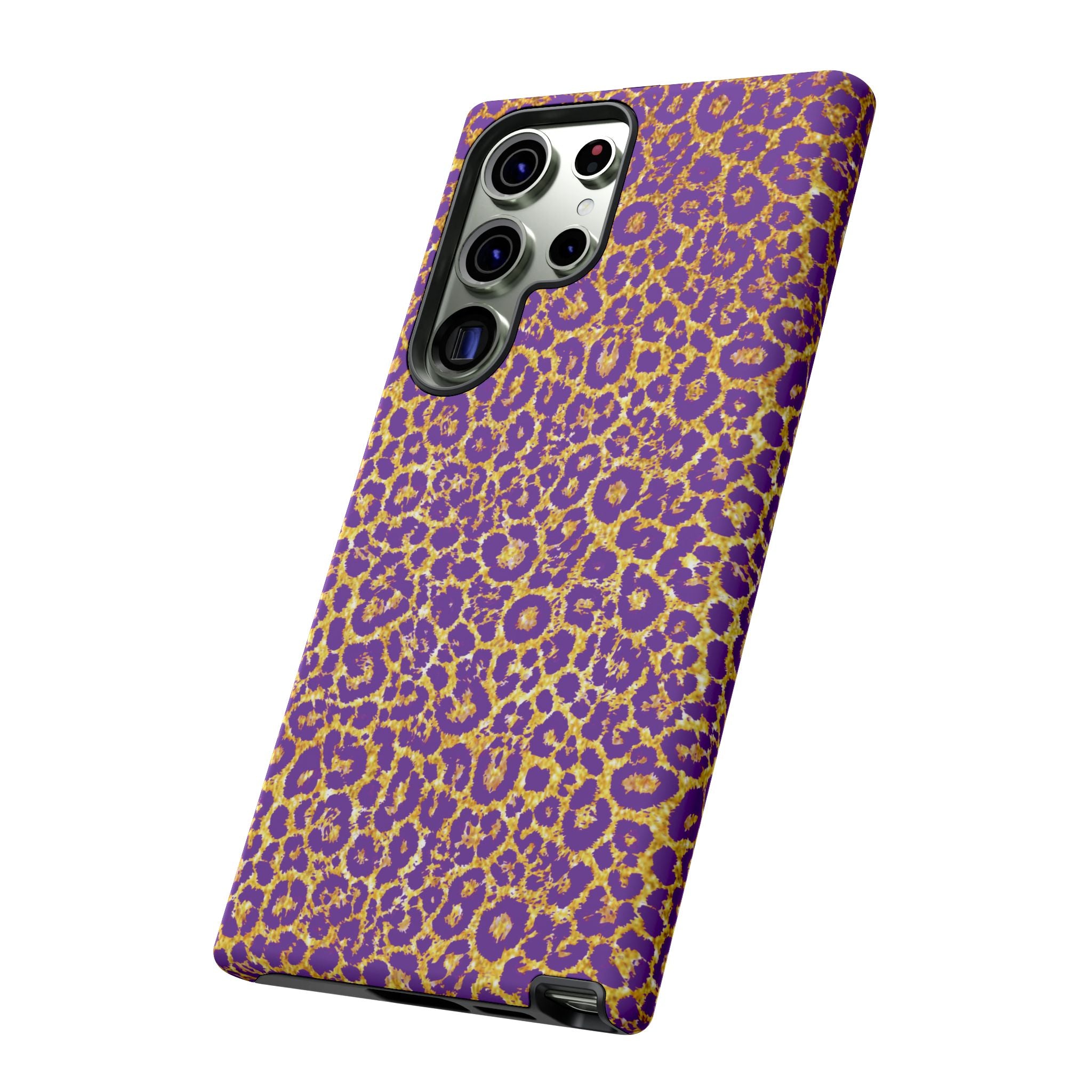 Purple Gold Leopard Tough Phone Case for iPhone, Galaxy, or Google Pixel