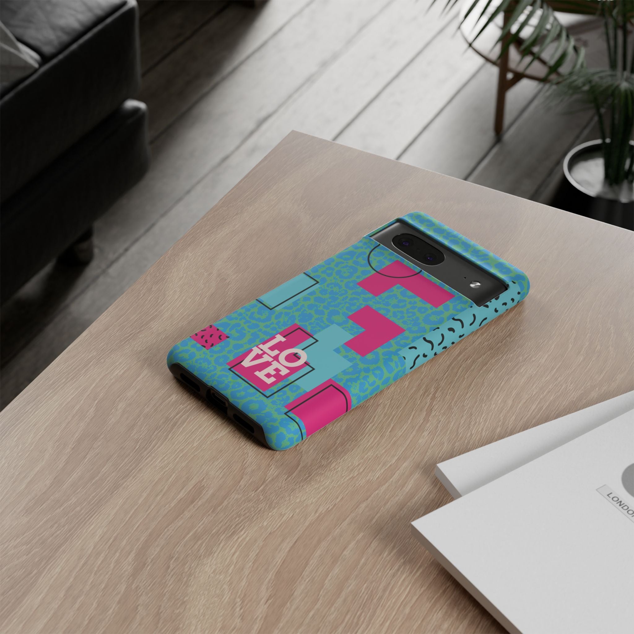 LOVE Aqua Blue Leopard RG Tough Phone Case iPhone, Galaxy, or Google Pixel