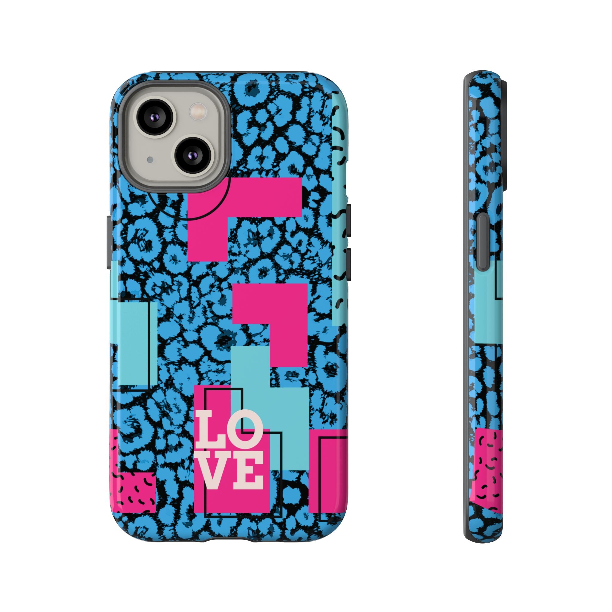 LOVE Blue Leopard 80s Vibe Tough Case for iPhone, Galaxy, or Google Pixel