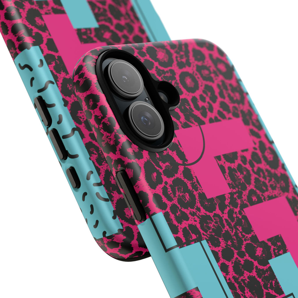 Pink Love Retro Blocks Leopard RG Tough Phone Case for iPhone, Galaxy, or Google Pixel