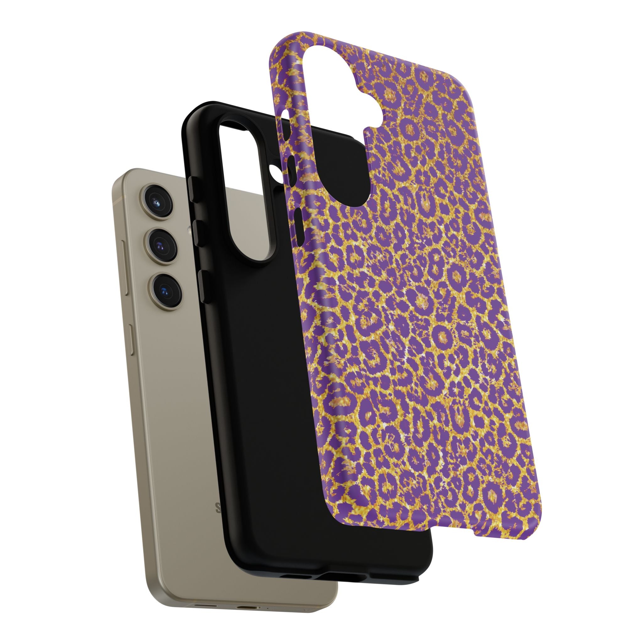 Purple Gold Leopard Tough Phone Case for iPhone, Galaxy, or Google Pixel