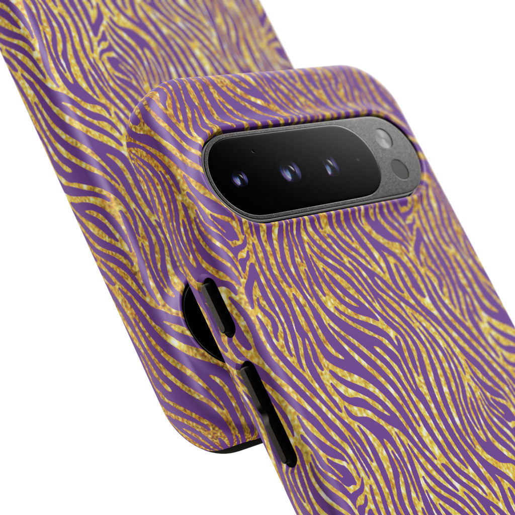 Vibrant Purple Gold Zebra Tough Phone Case iPhone, Galaxy, or Google Pixel