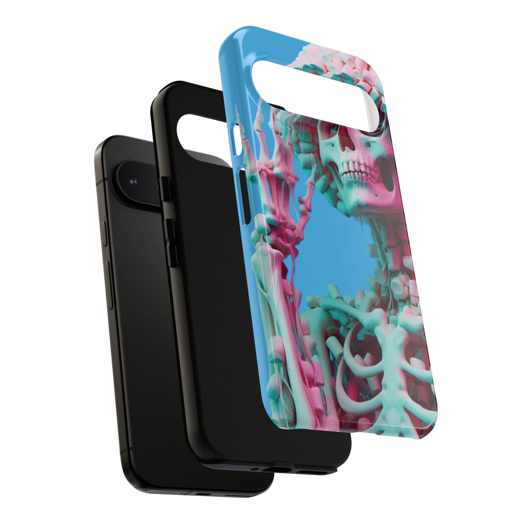 Neon Pink Skeleton Blue Tough Phone Case for iPhone, Galaxy or Google Pixel