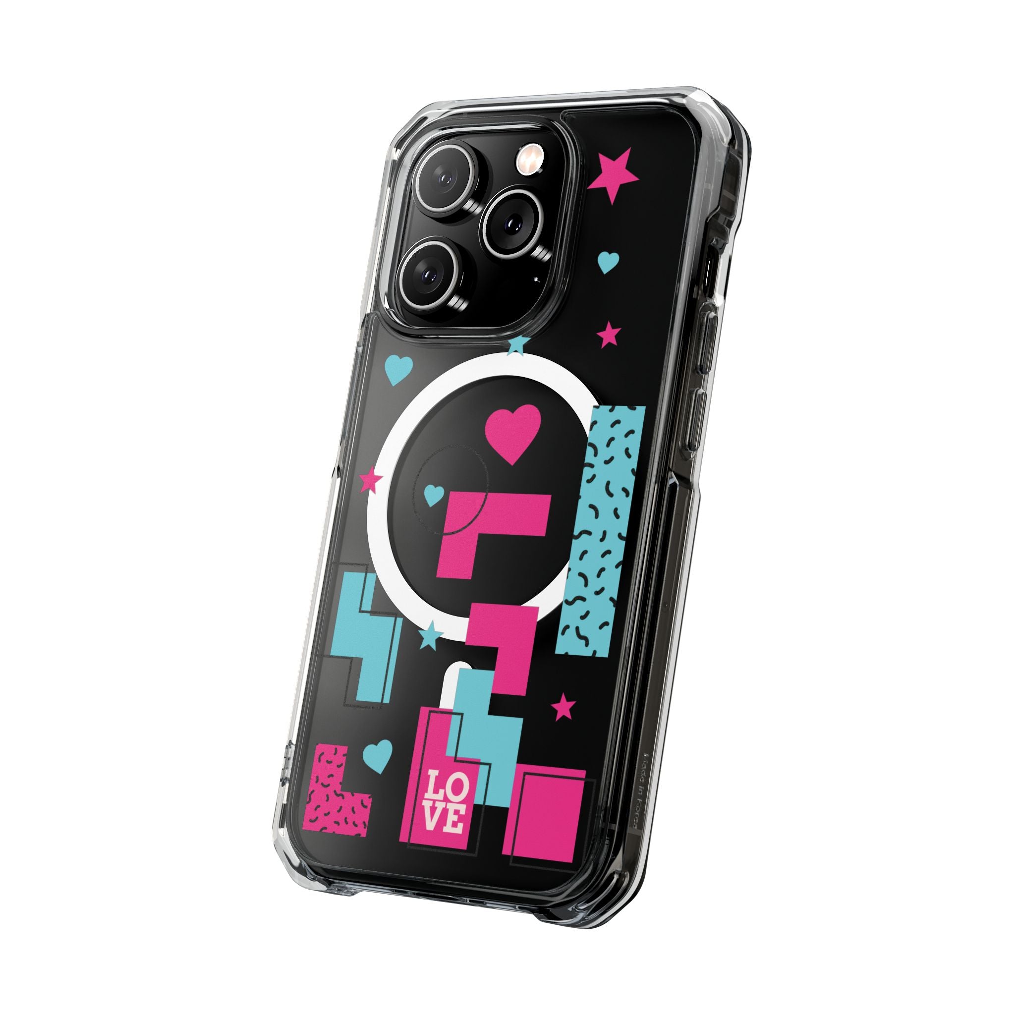 LOVE Retro Blocks Magnetic iPhone 14, 15, 16 Series Clear Impact Cases