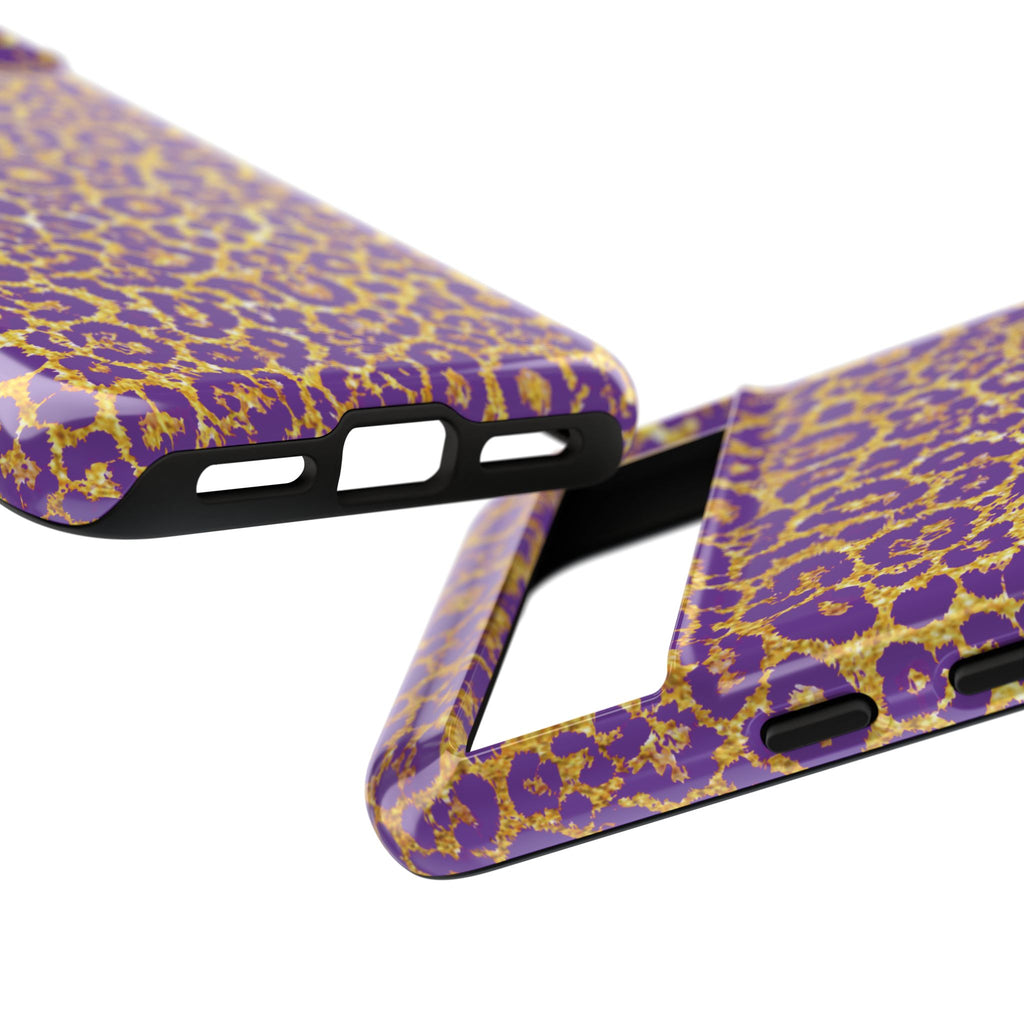 Purple Gold Leopard Tough Phone Case for iPhone, Galaxy, or Google Pixel