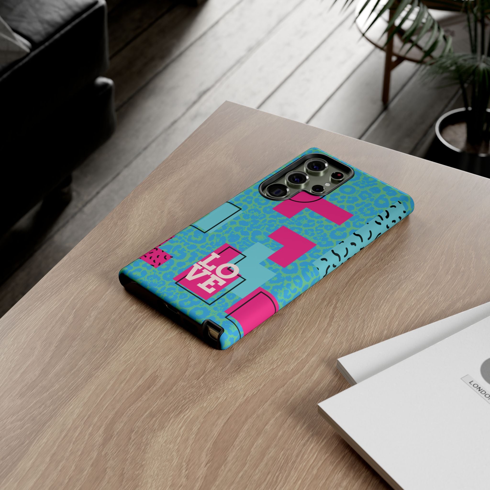 LOVE Aqua Blue Leopard RG Tough Phone Case iPhone, Galaxy, or Google Pixel