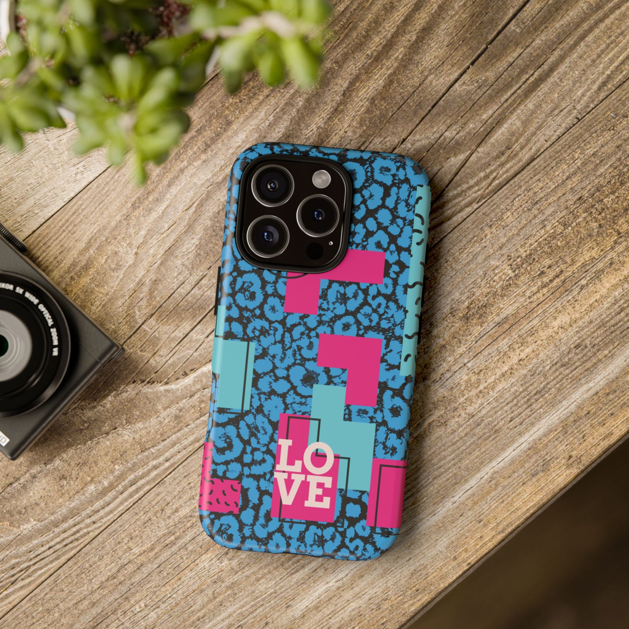 LOVE Blue Leopard 80s Vibe Tough Case for iPhone, Galaxy, or Google Pixel