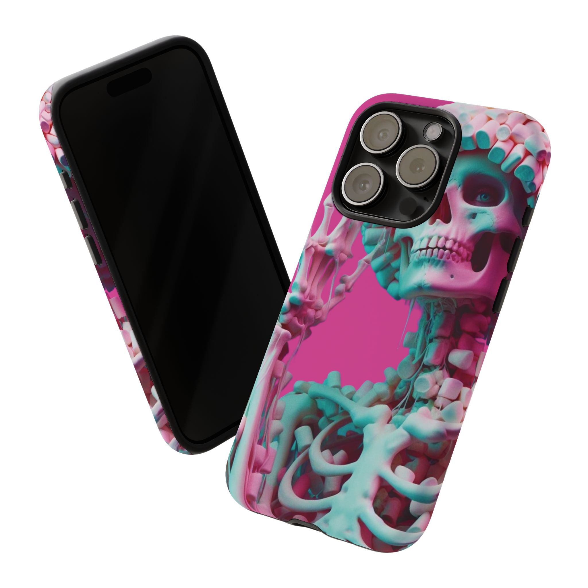 Neon Pink Skeleton Tough Phone Case for iPhone, Galaxy and Google Pixel