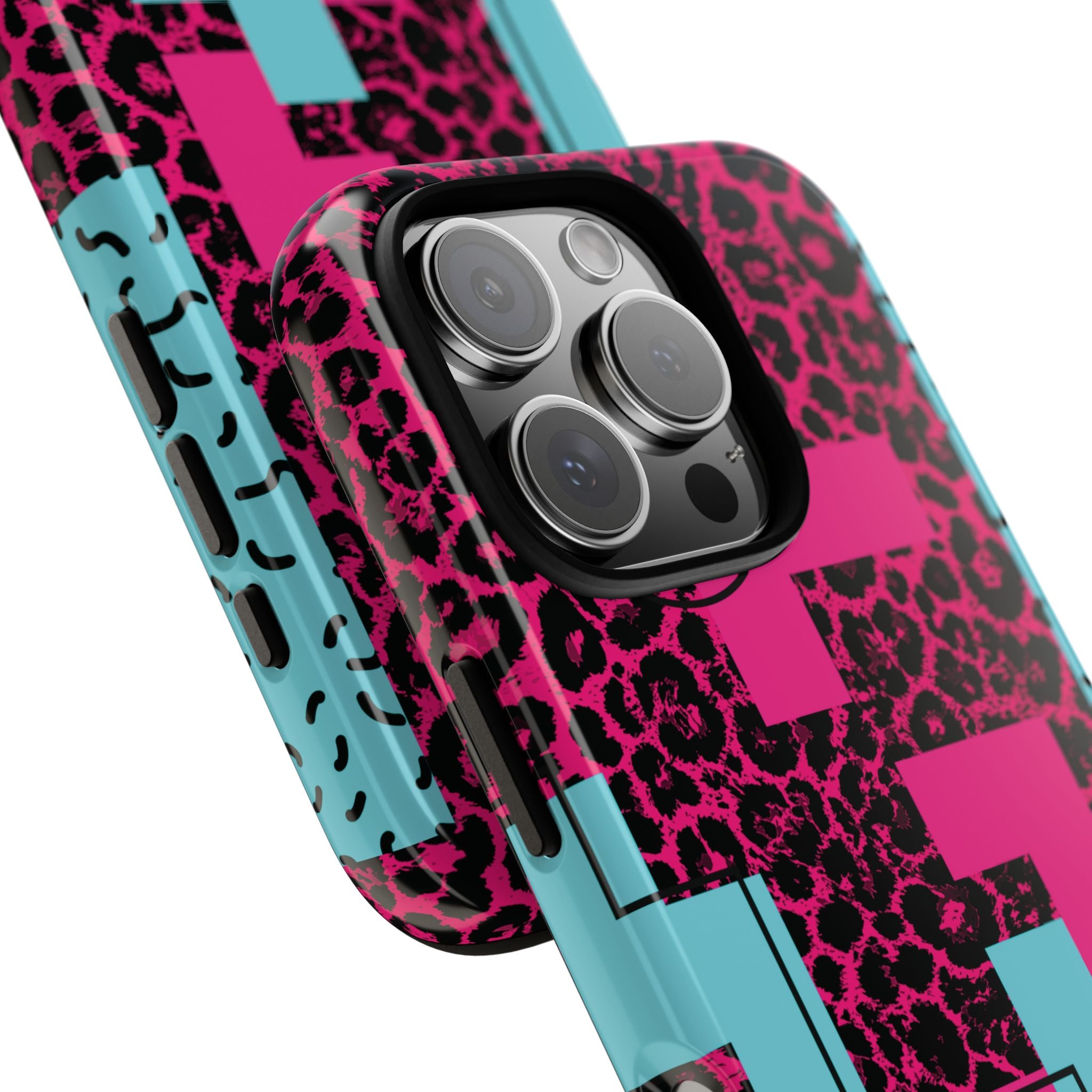 Pink Love Retro Blocks Leopard RG Tough Phone Case for iPhone, Galaxy, or Google Pixel