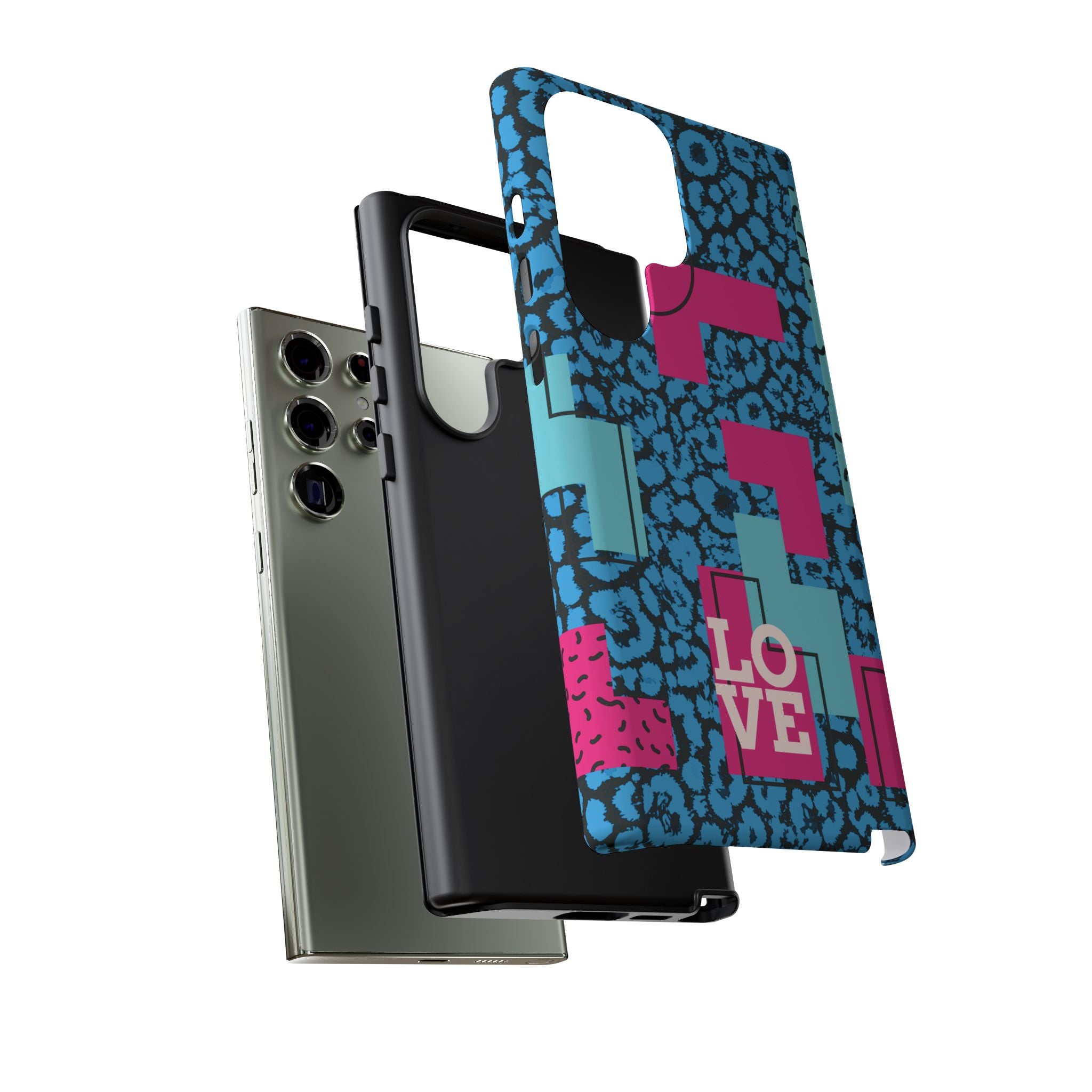 LOVE Blue Leopard 80s Vibe Tough Case for iPhone, Galaxy, or Google Pixel