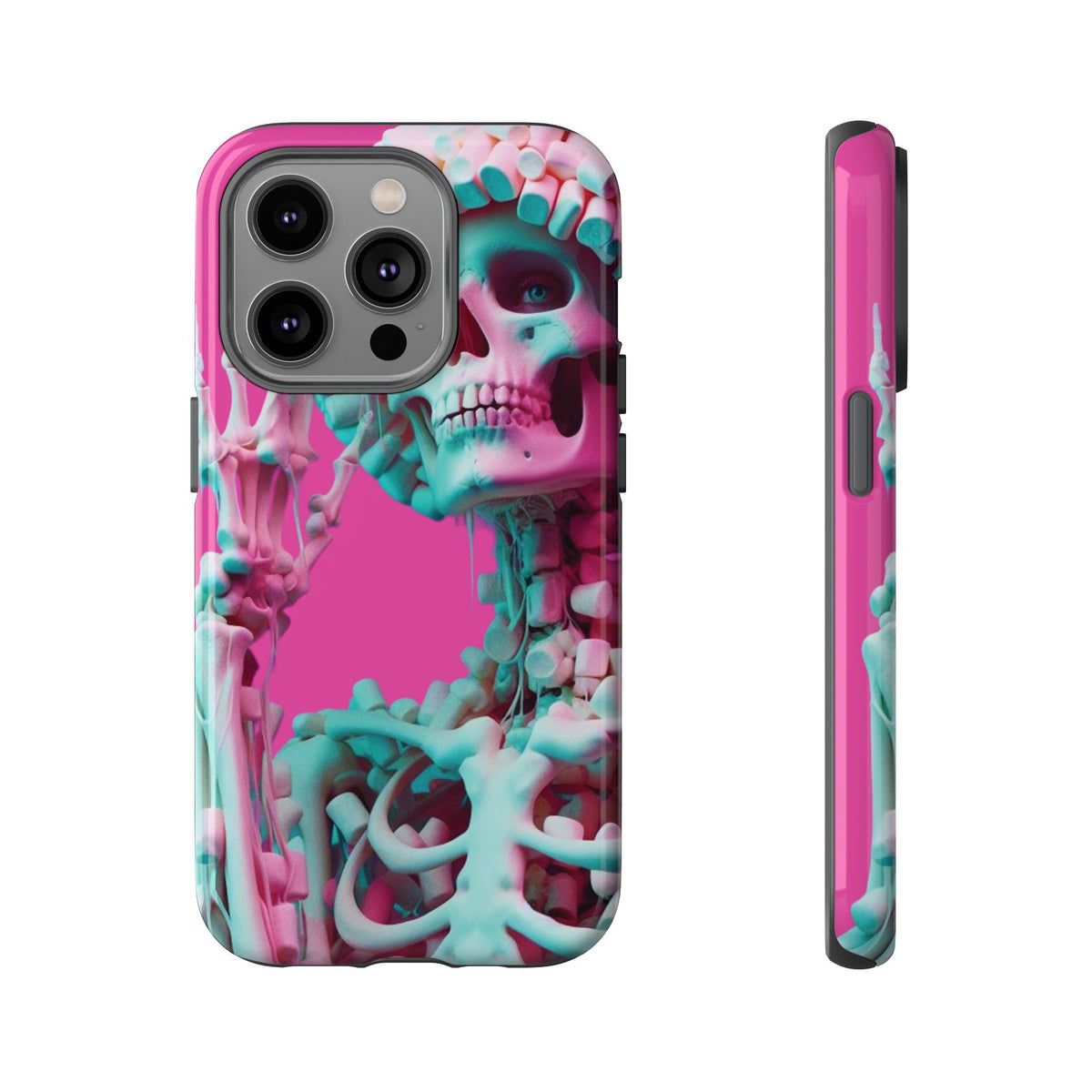 Neon Pink Skeleton Tough Phone Case for iPhone, Galaxy and Google Pixel