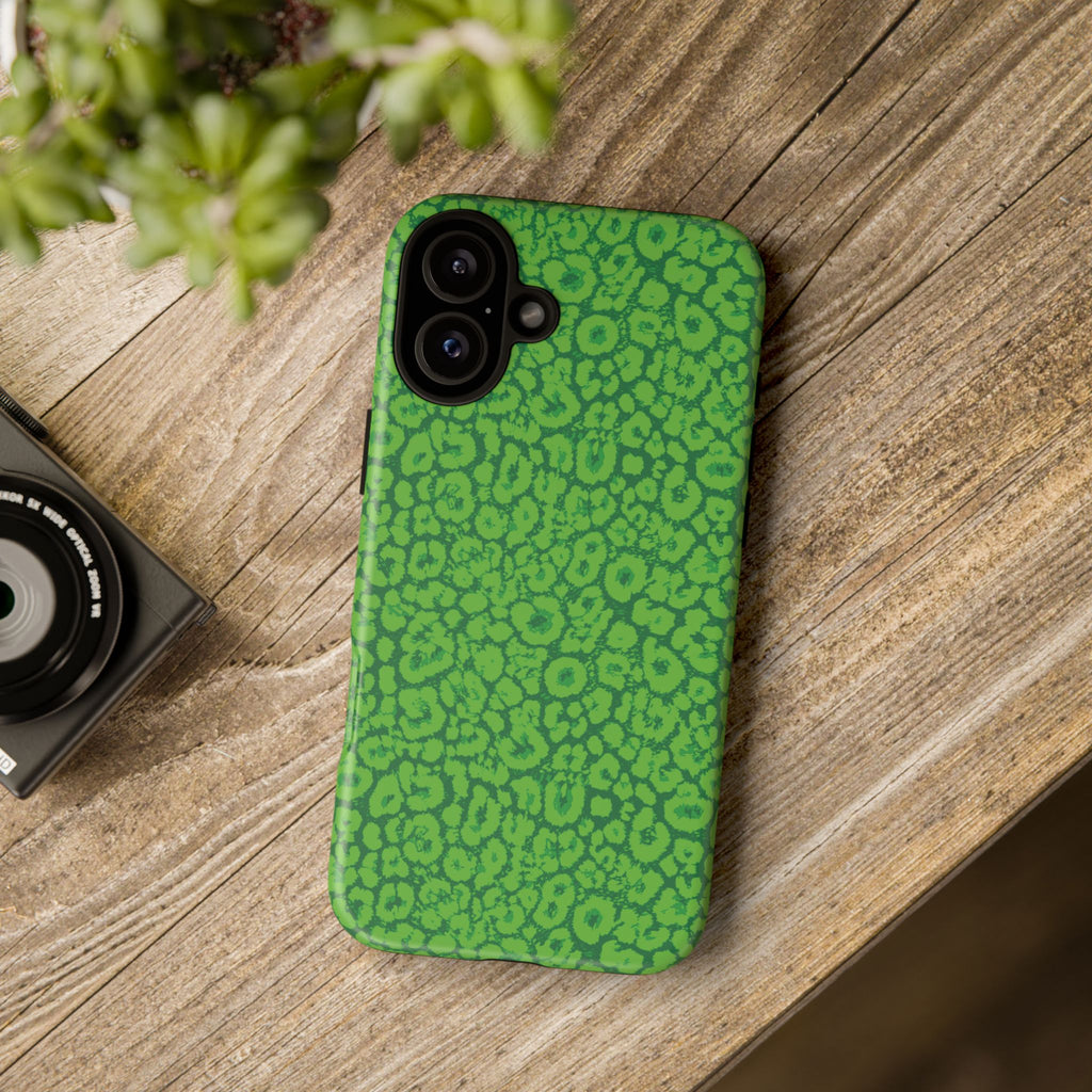 Neon Green Leopard Tough Phone Case for iPhone, Galaxy, or Google Pixel