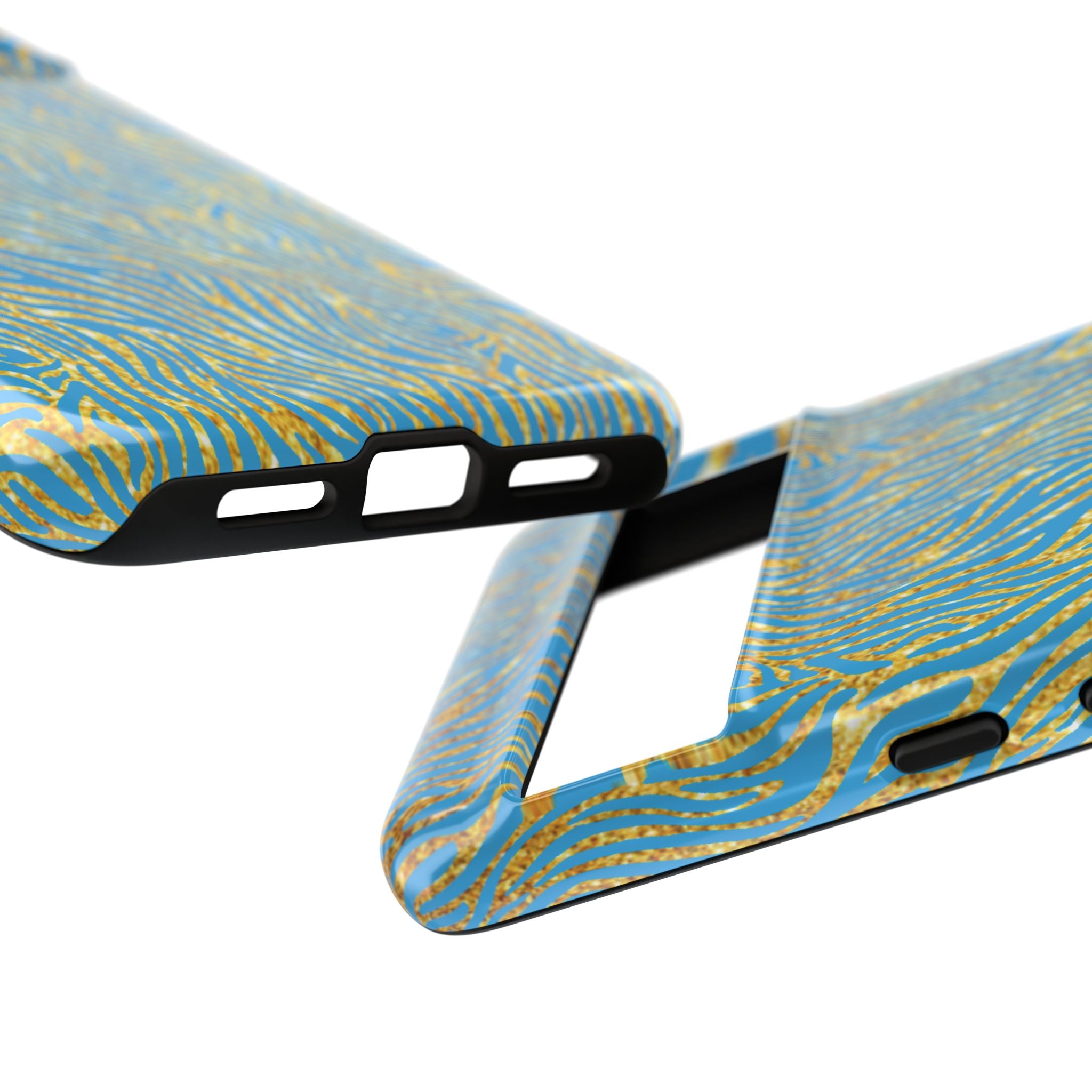Blue Gold Zebra Tough Case for iPhone, Galaxy, or Google Pixel