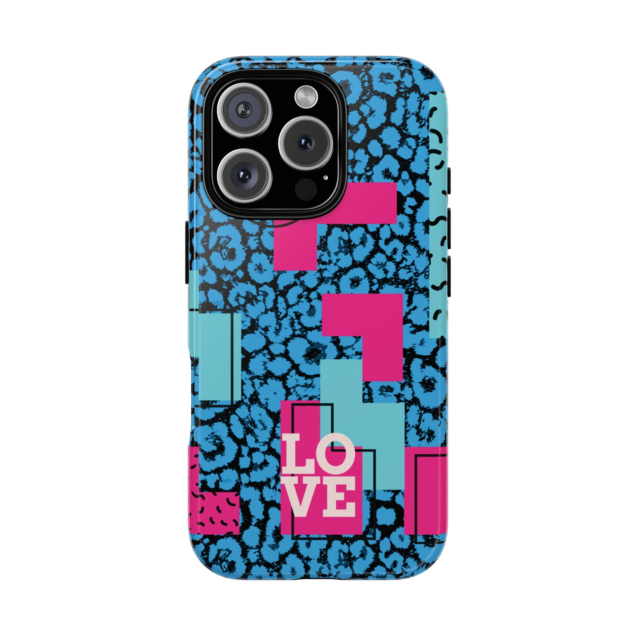 LOVE Blue Leopard 80s Vibe Tough Case for iPhone, Galaxy, or Google Pixel