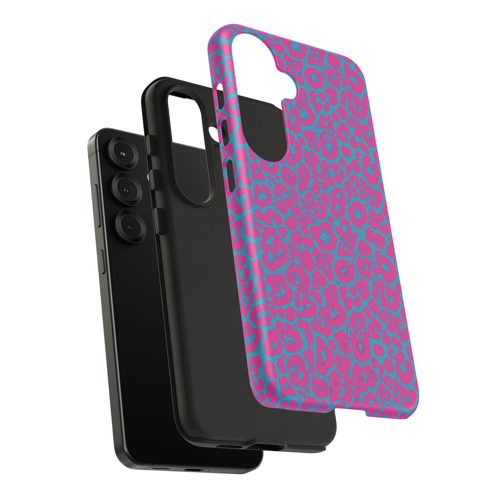 Pink Blue Leopard Tough Phone Case iPhone, Galaxy, or Google Pixel
