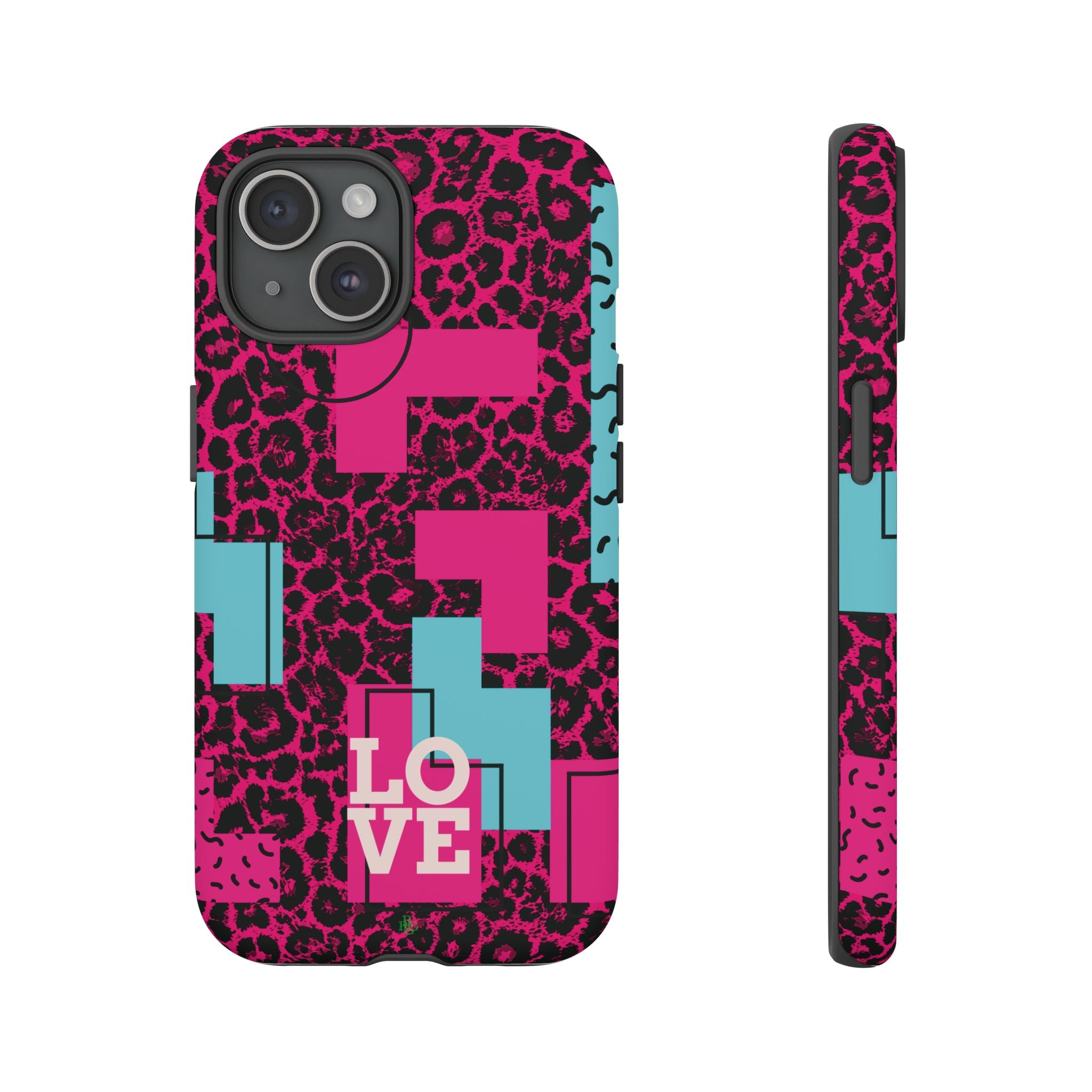 Pink Love Retro Blocks Leopard RG Tough Phone Case for iPhone, Galaxy, or Google Pixel