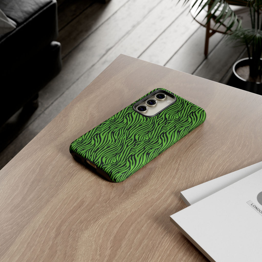 Neon Green Zebra Tough Phone Case iPhone, Galaxy, or Google Pixel