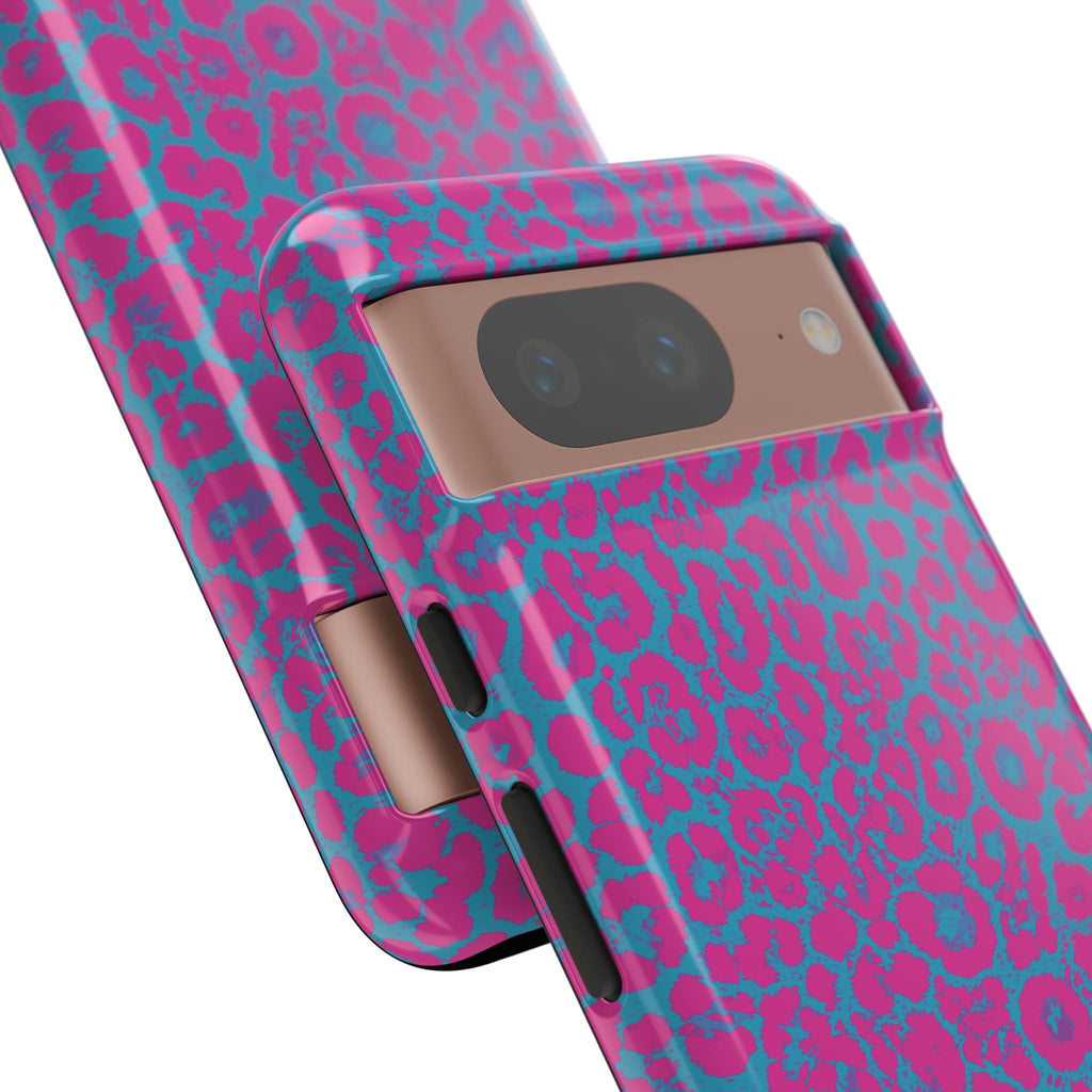 Pink Blue Leopard Tough Phone Case iPhone, Galaxy, or Google Pixel
