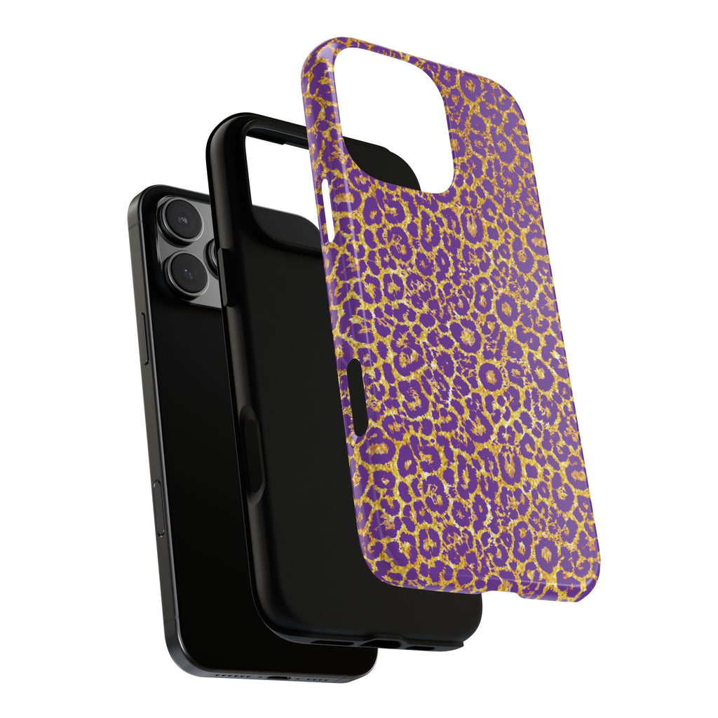 Purple Gold Leopard Tough Phone Case for iPhone, Galaxy, or Google Pixel