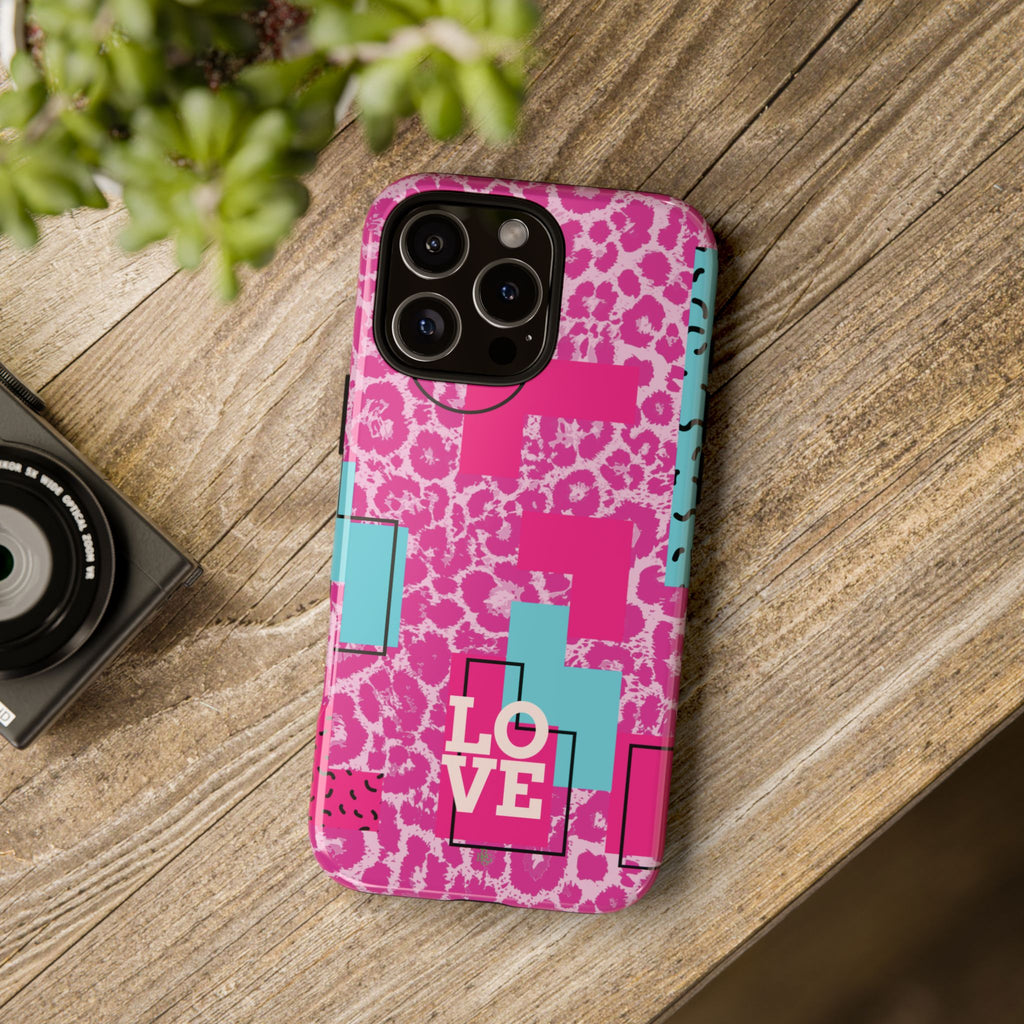 Retro Love Pink Leopard RG Tough Phone Case for iPhone, Galaxy, or Google Pixel
