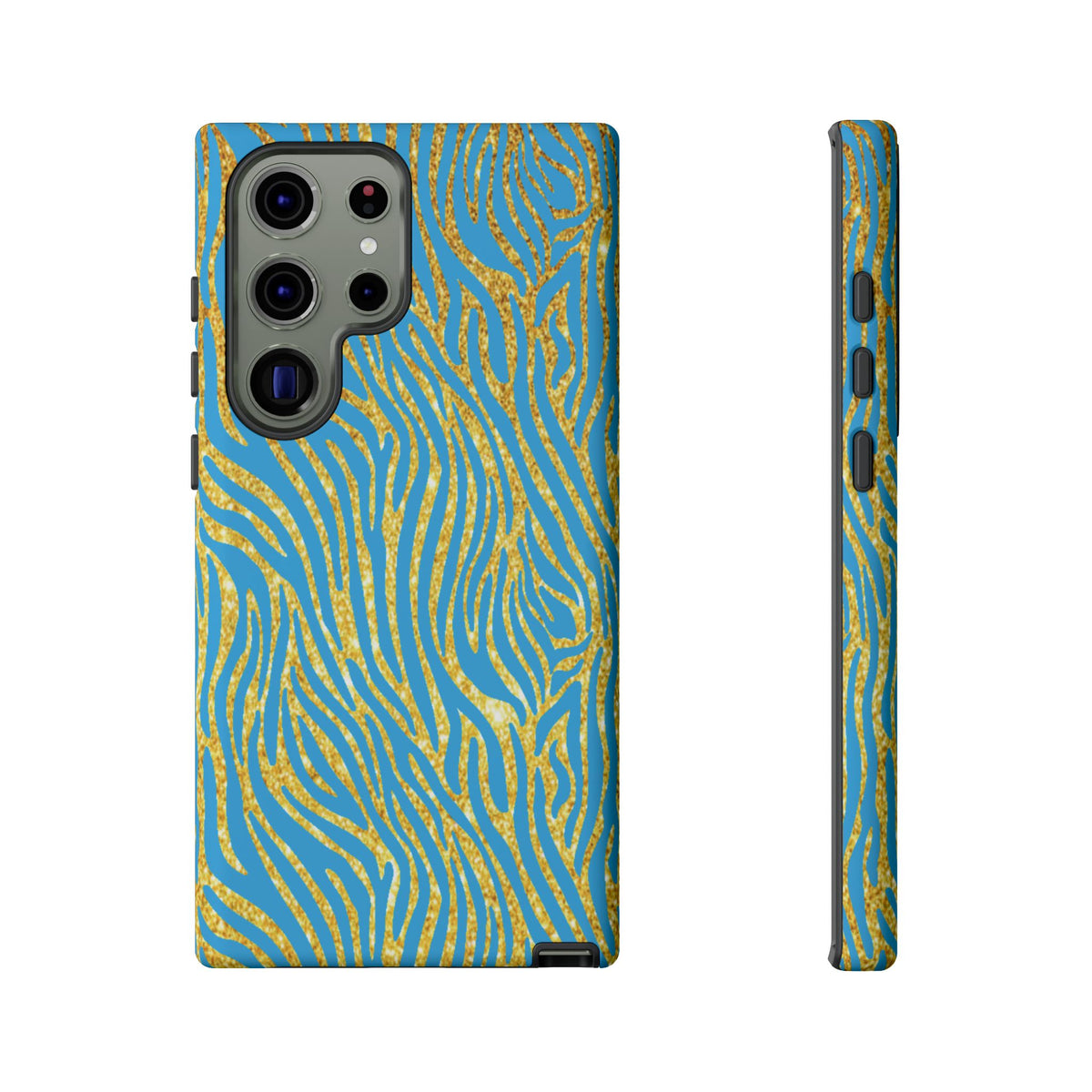 Blue Gold Zebra Tough Case for iPhone, Galaxy, or Google Pixel