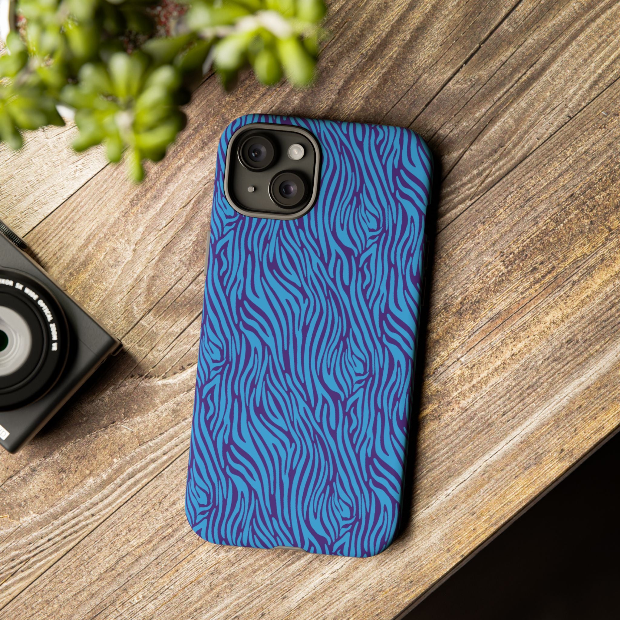 Zebra Print Blue and Purple Tough Case for iPhone, Galaxy or Google Pixel