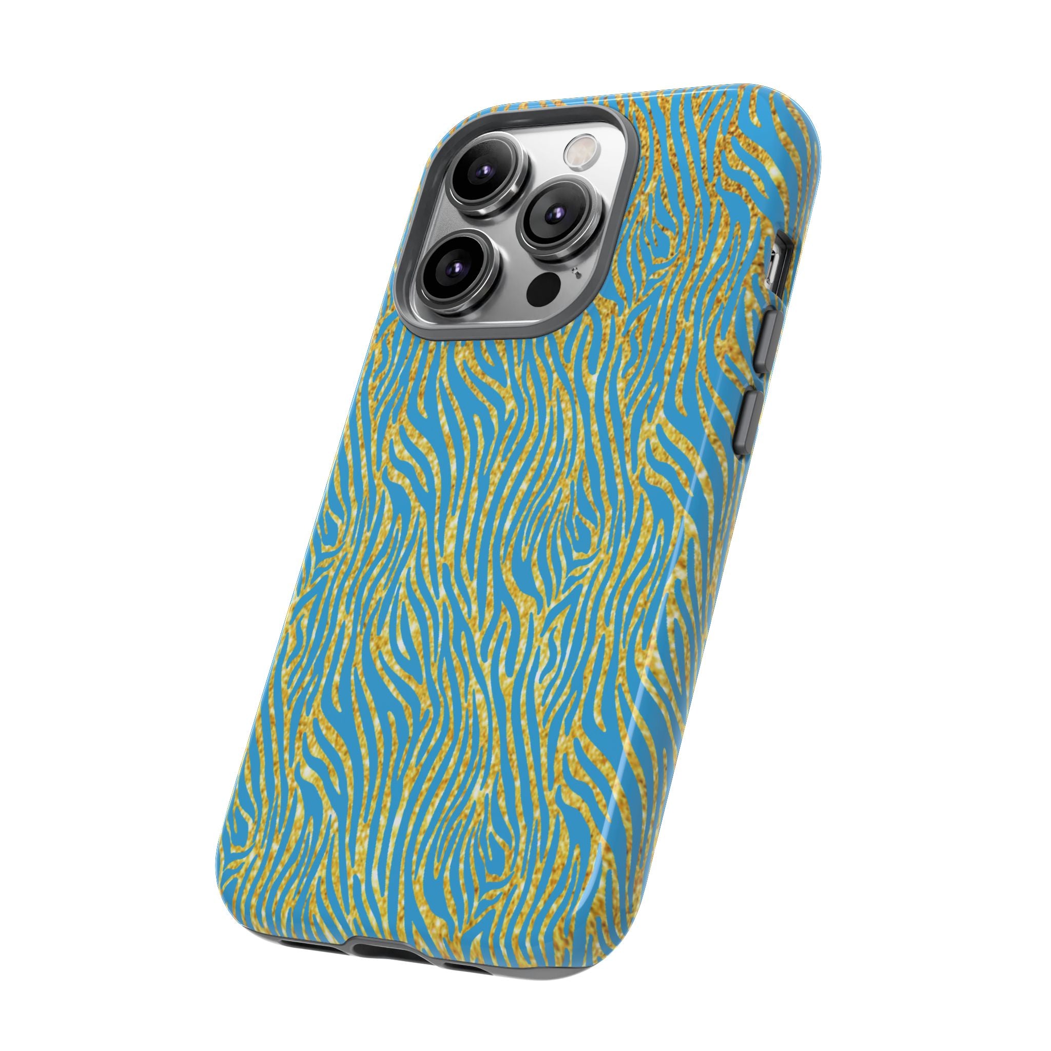Blue Gold Zebra Tough Case for iPhone, Galaxy, or Google Pixel