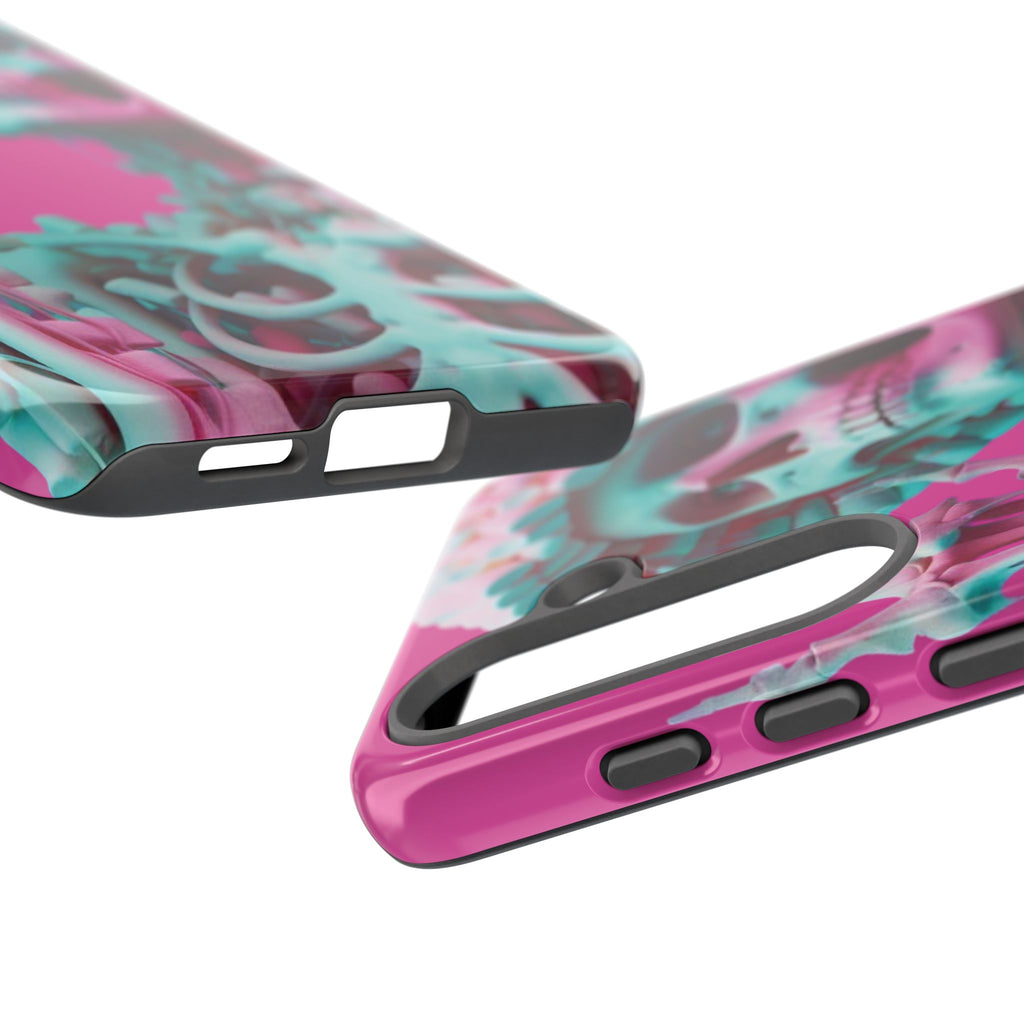 Neon Pink Skeleton Tough Phone Case for iPhone, Galaxy and Google Pixel