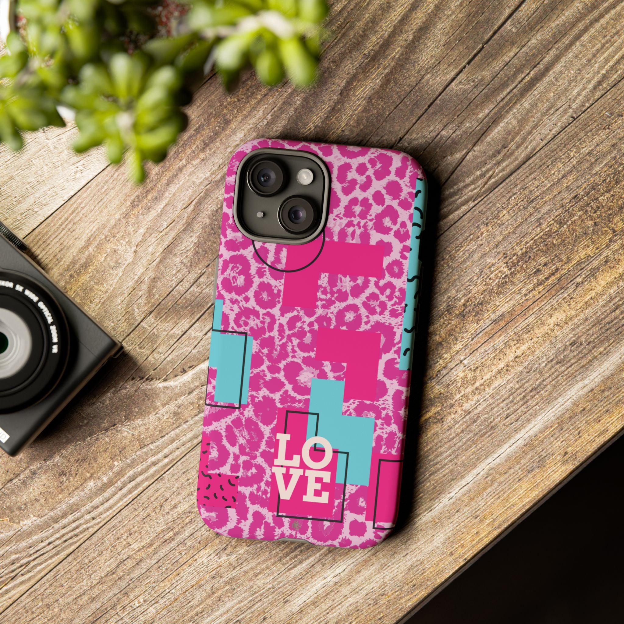 Retro Love Pink Leopard RG Tough Phone Case for iPhone, Galaxy, or Google Pixel