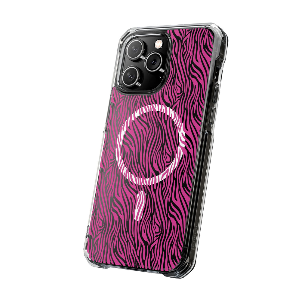 Pink Zebra Magnetic iPhone 14, 15, 16 Series Clear Impact Cases