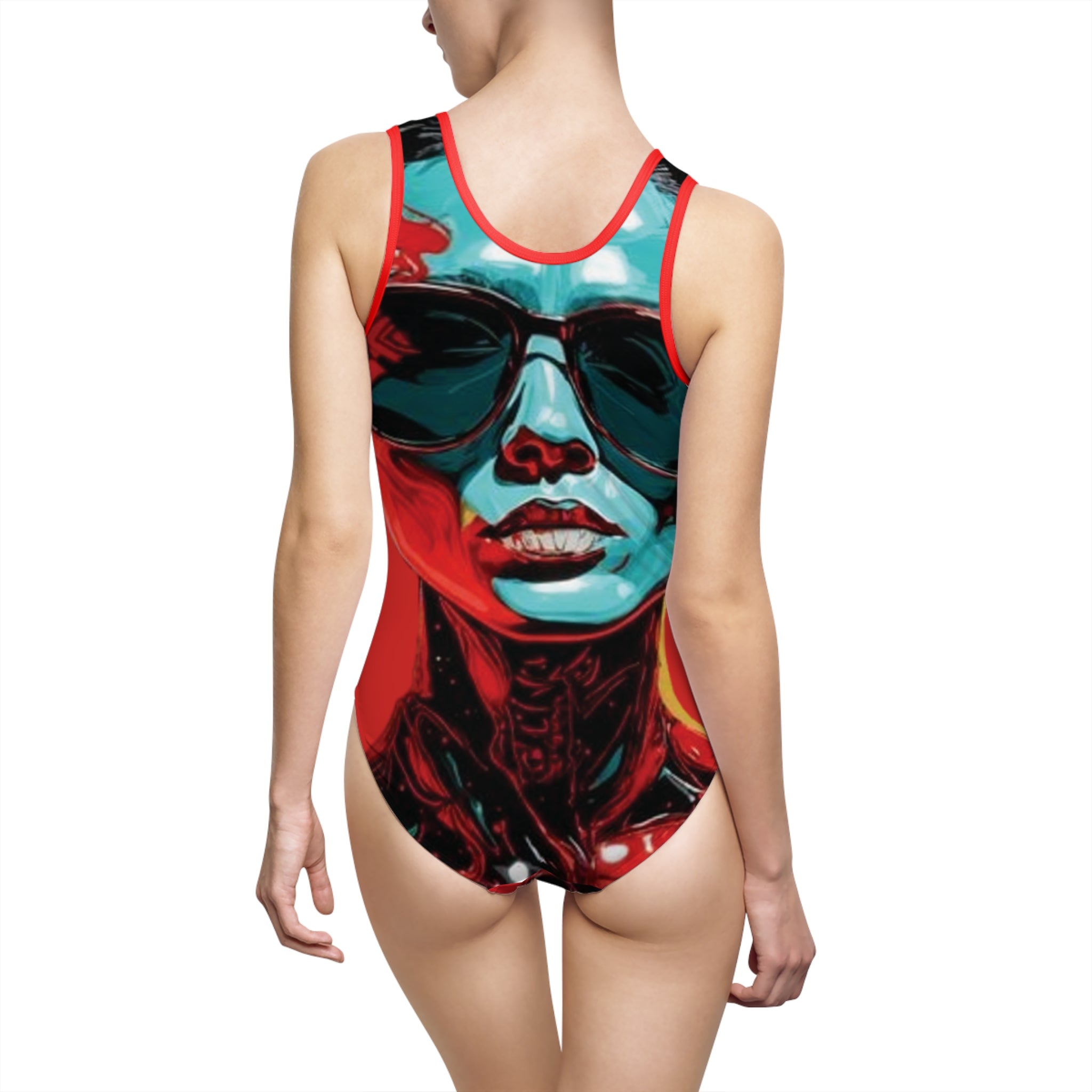 Bold Pop-Art Sunglasses Portrait Swimsuit — Women's One-Piece