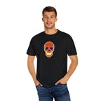 Neon Orange Flame Vibe Zebra Print Skull Unisex Garment-Dyed T-shirt
