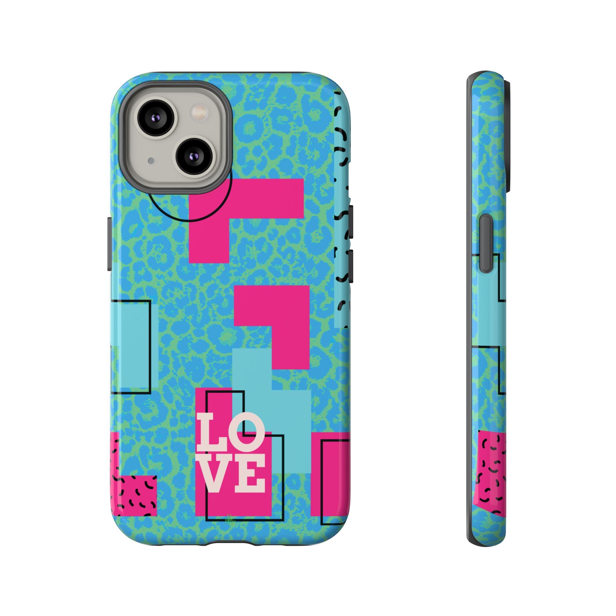 LOVE Aqua Blue Leopard RG Tough Phone Case iPhone, Galaxy, or Google Pixel