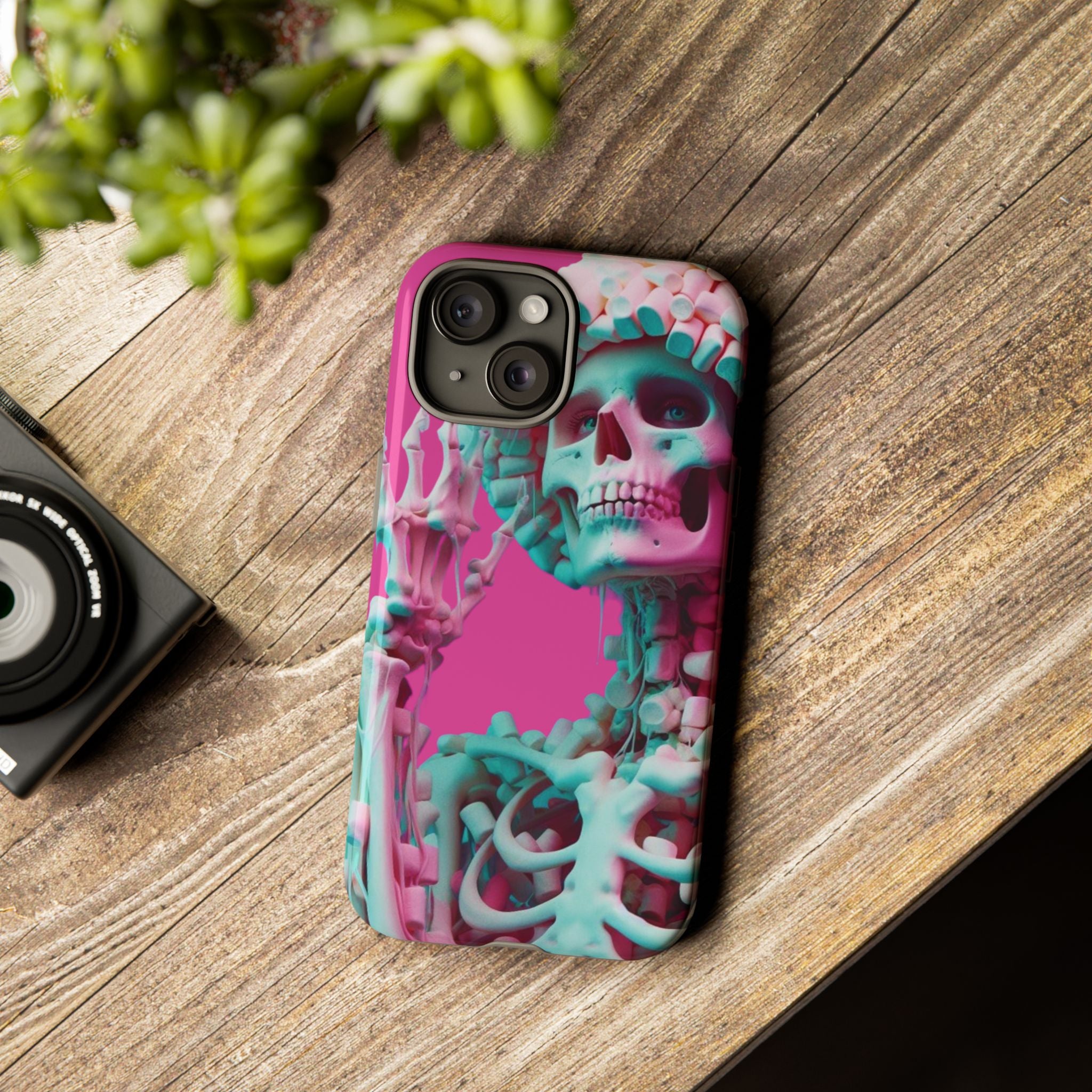 Neon Pink Skeleton Tough Phone Case for iPhone, Galaxy and Google Pixel