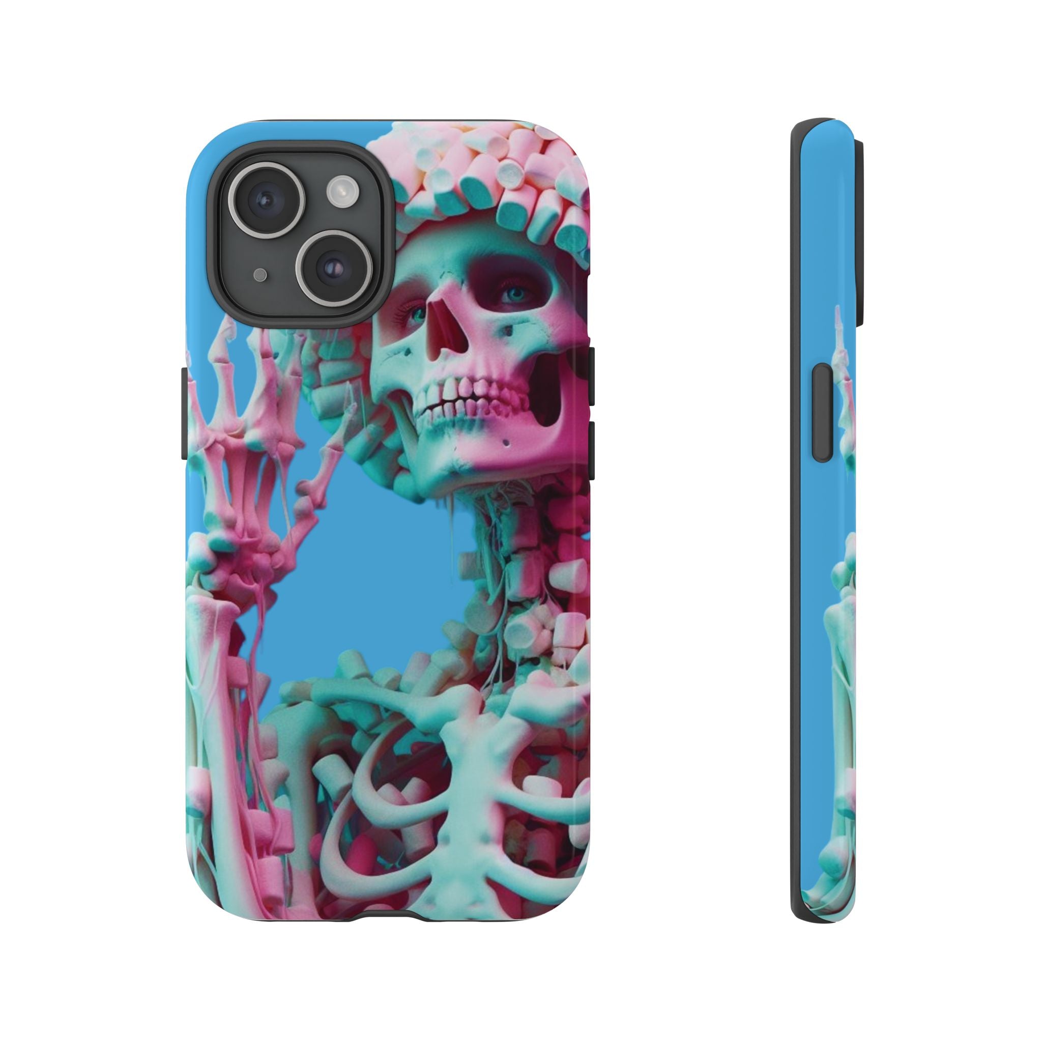 Neon Pink Skeleton Blue Tough Phone Case for iPhone, Galaxy or Google Pixel