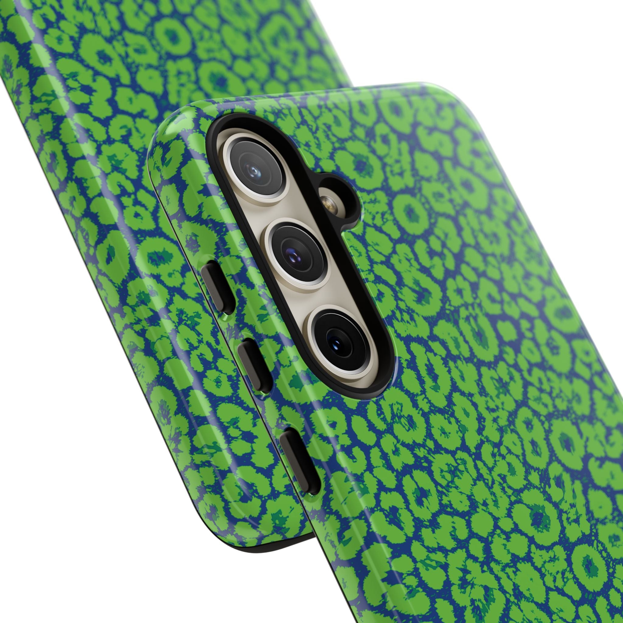 Blue Neon Green  Leopard Tough Phone Case for iPhone, Galaxy, or Google Pixel