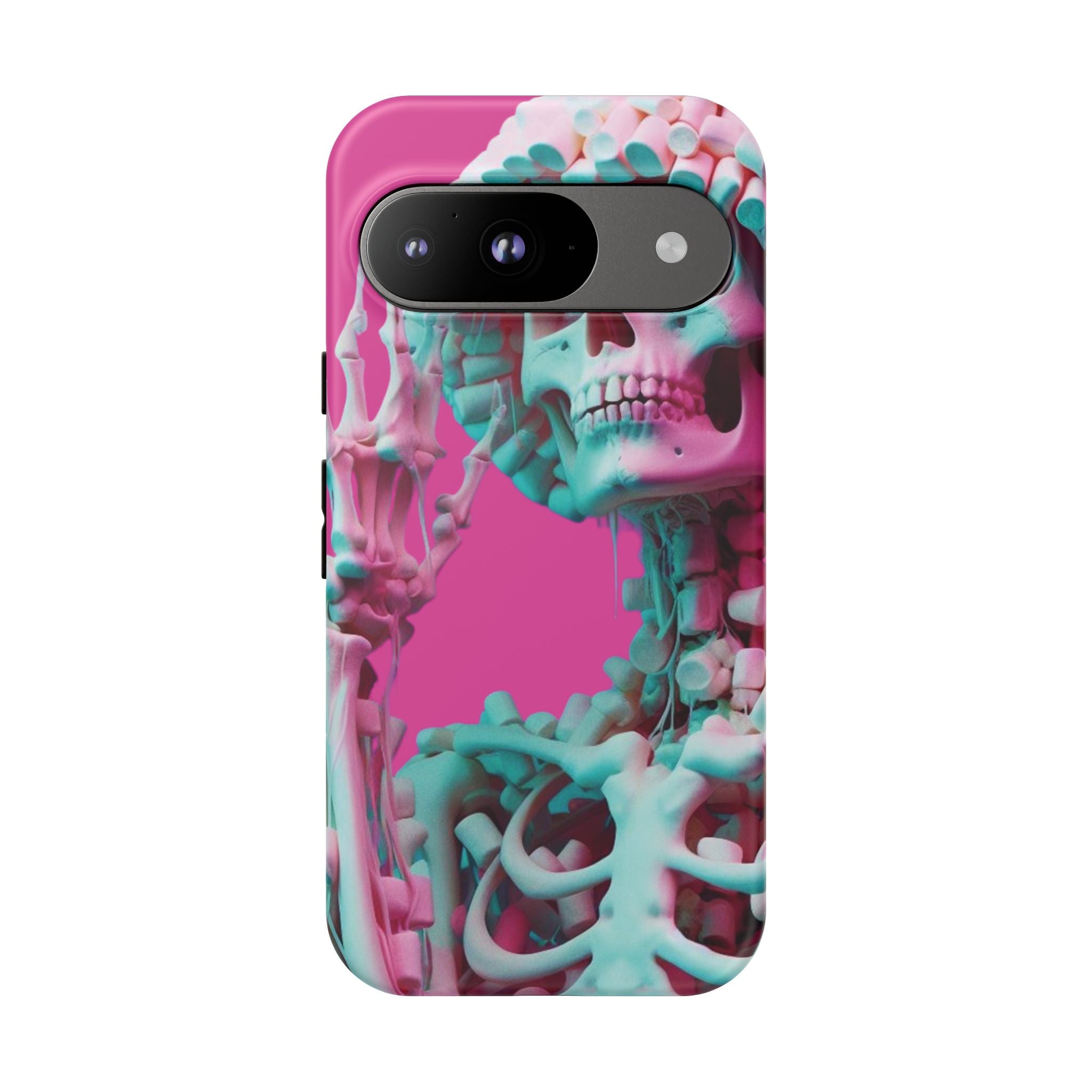 Neon Pink Skeleton Tough Phone Case for iPhone, Galaxy and Google Pixel
