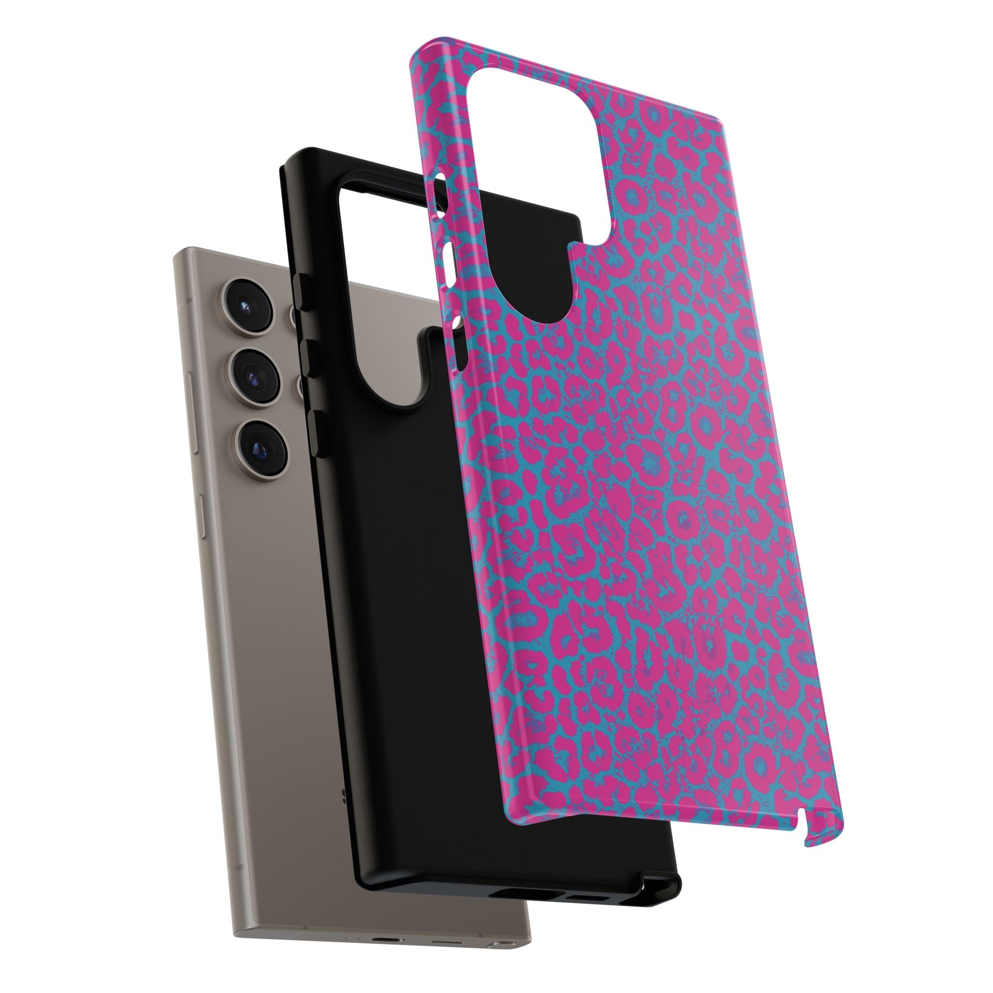 Pink Blue Leopard Tough Phone Case iPhone, Galaxy, or Google Pixel