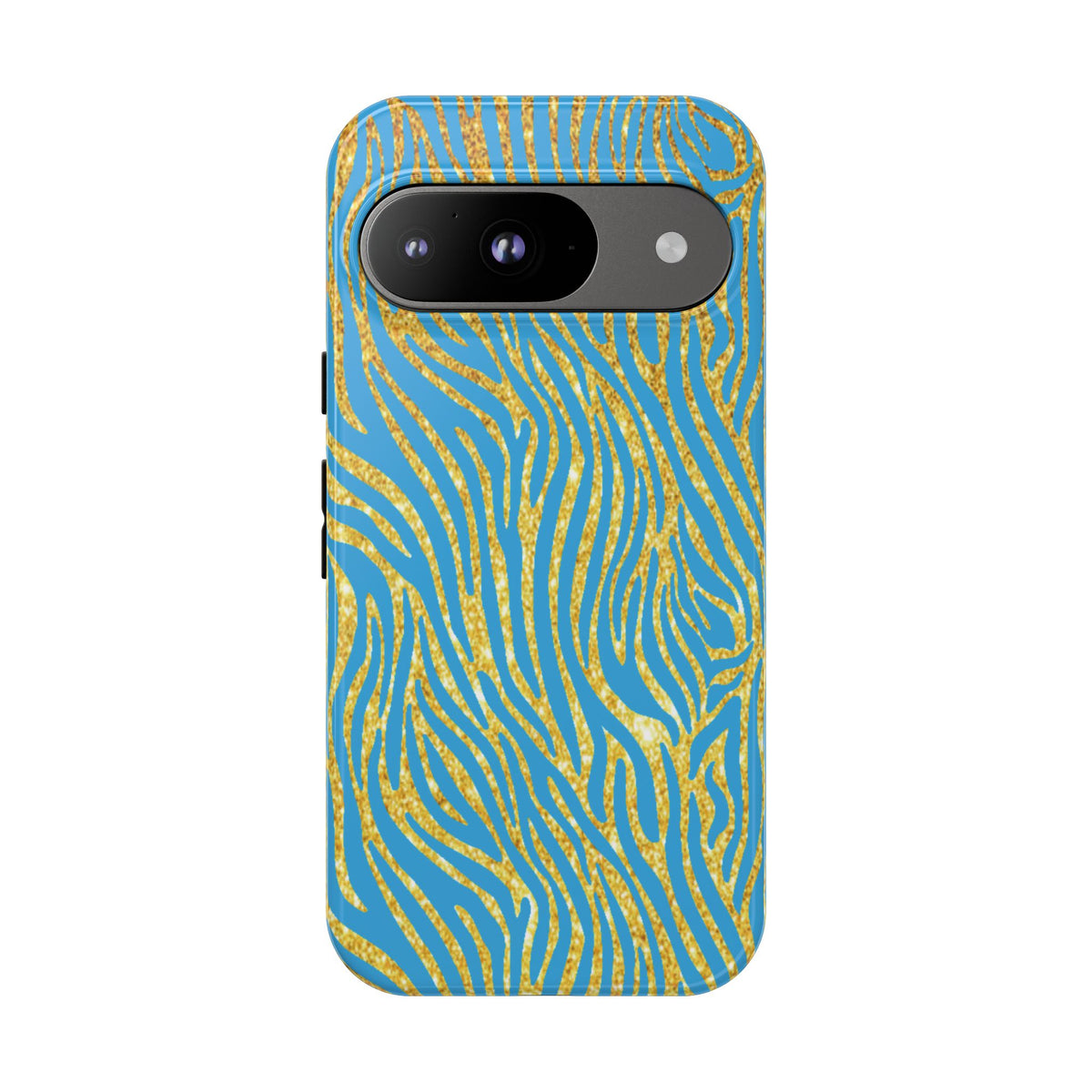 Blue Gold Zebra Tough Case for iPhone, Galaxy, or Google Pixel