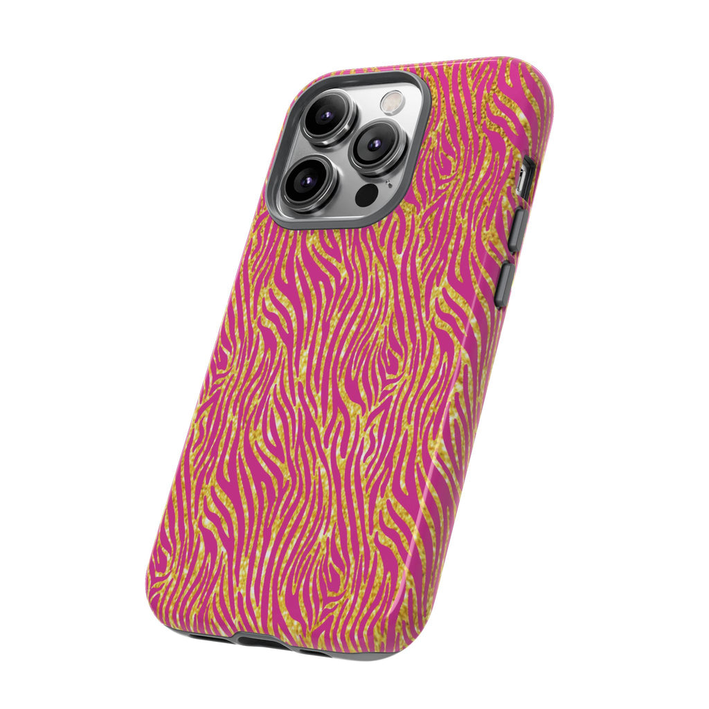 Pink Gold Zebra Print Tough Case for iPhone, Galaxy, or Google Pixel