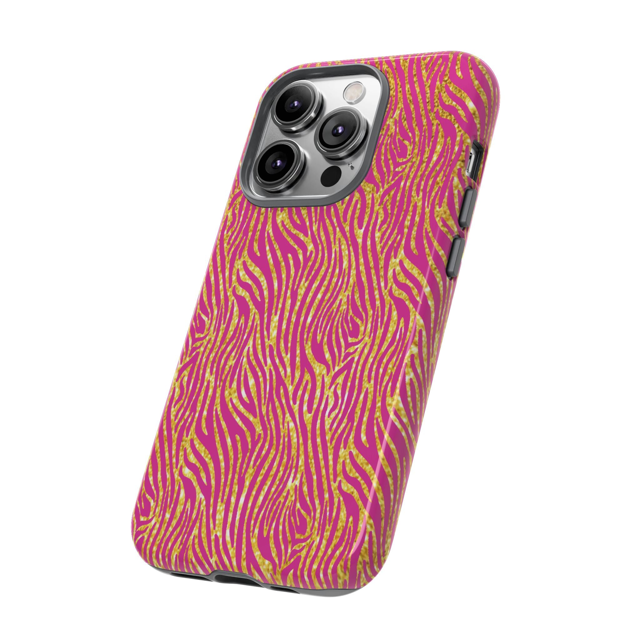 Pink Gold Zebra Print Tough Case for iPhone, Galaxy, or Google Pixel