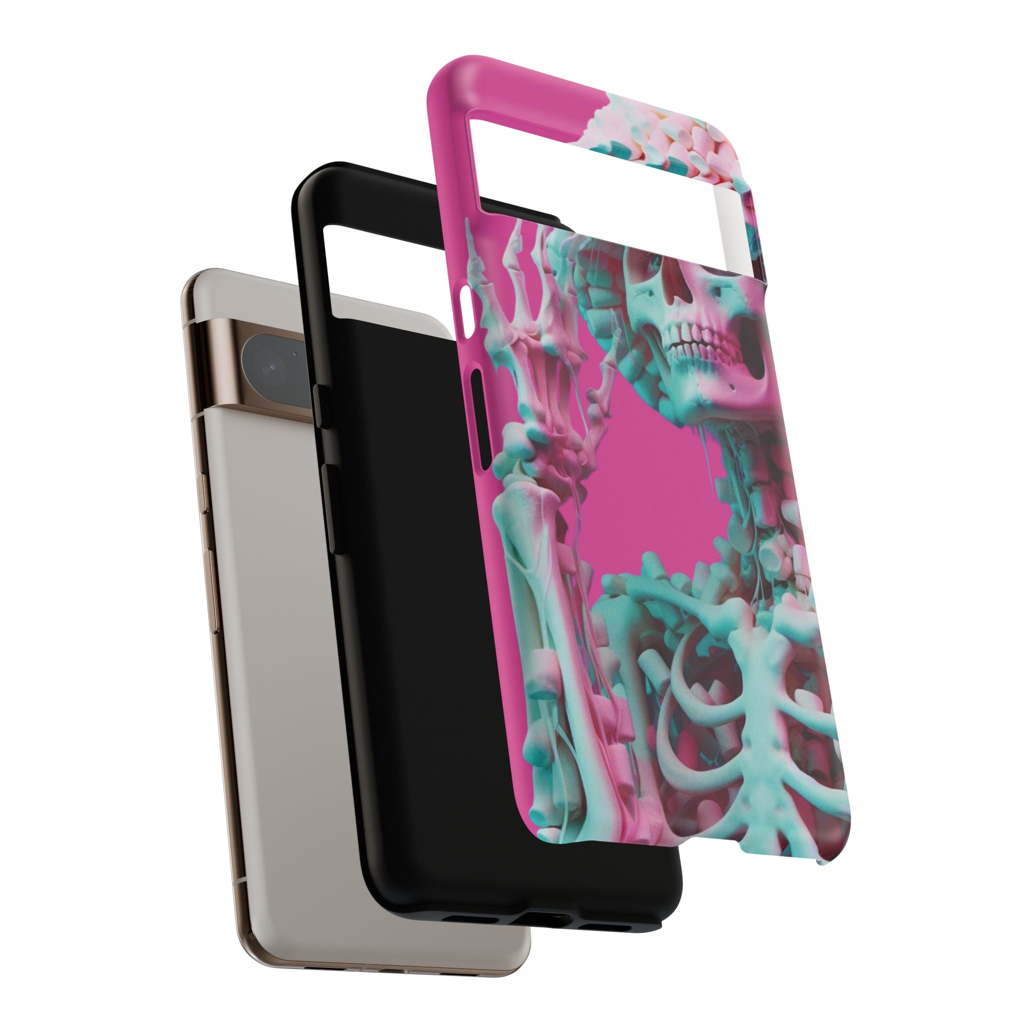 Neon Pink Skeleton Tough Phone Case for iPhone, Galaxy and Google Pixel