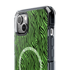 Neon Green Zebra Magnetic iPhone 14, 15, 16 Series Clear Impact Cases